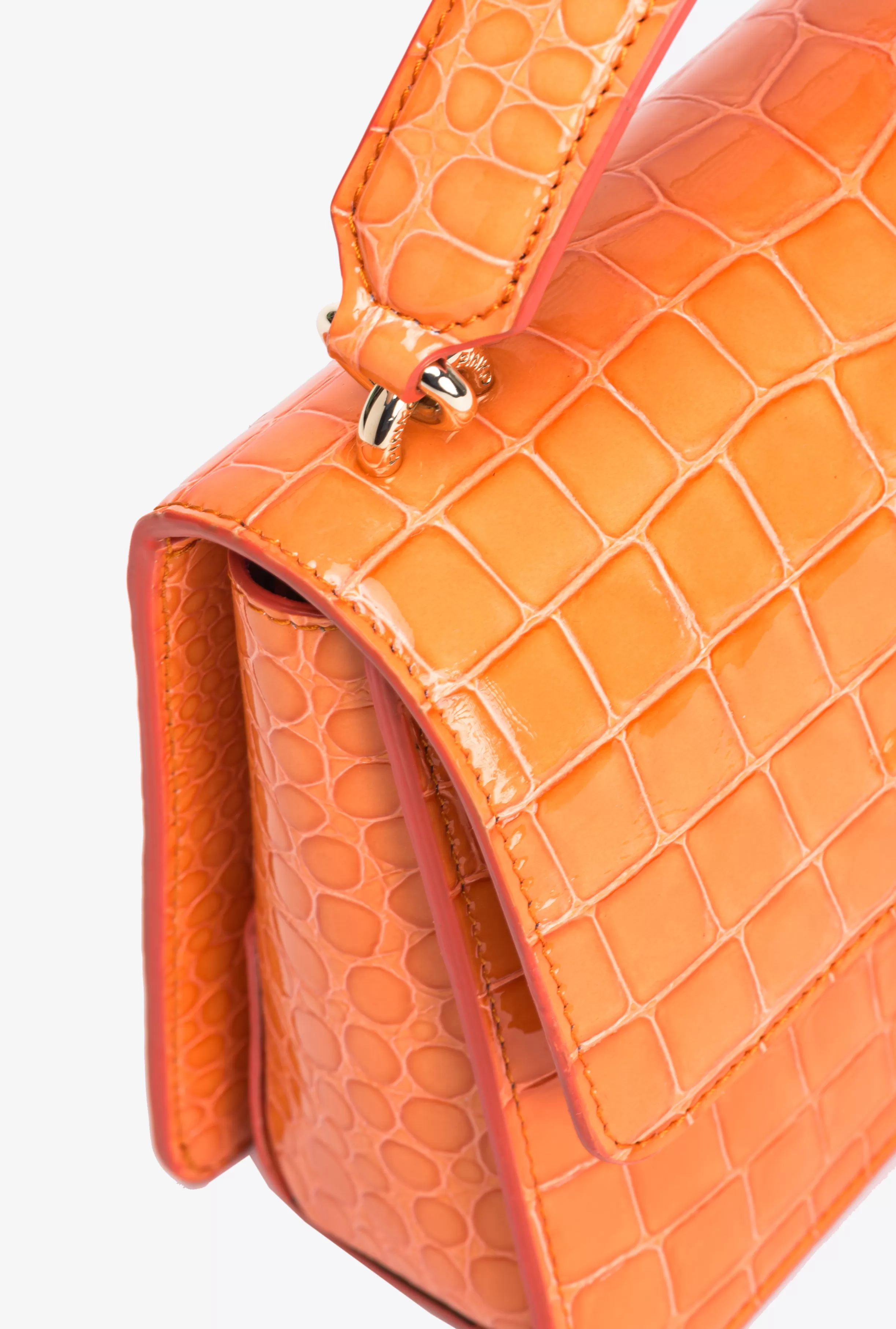 PINKO Galleria Mini Love Bag One Top Handle Light in shiny croc-print leather