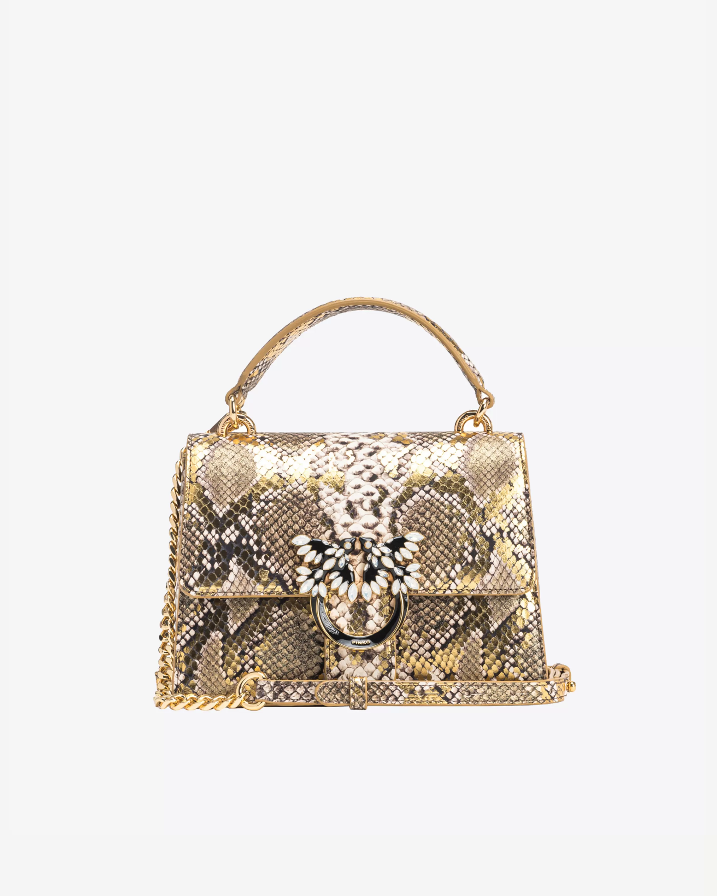PINKO Galleria Mini Love Bag Top Handle Light in laminated reptile-print leather