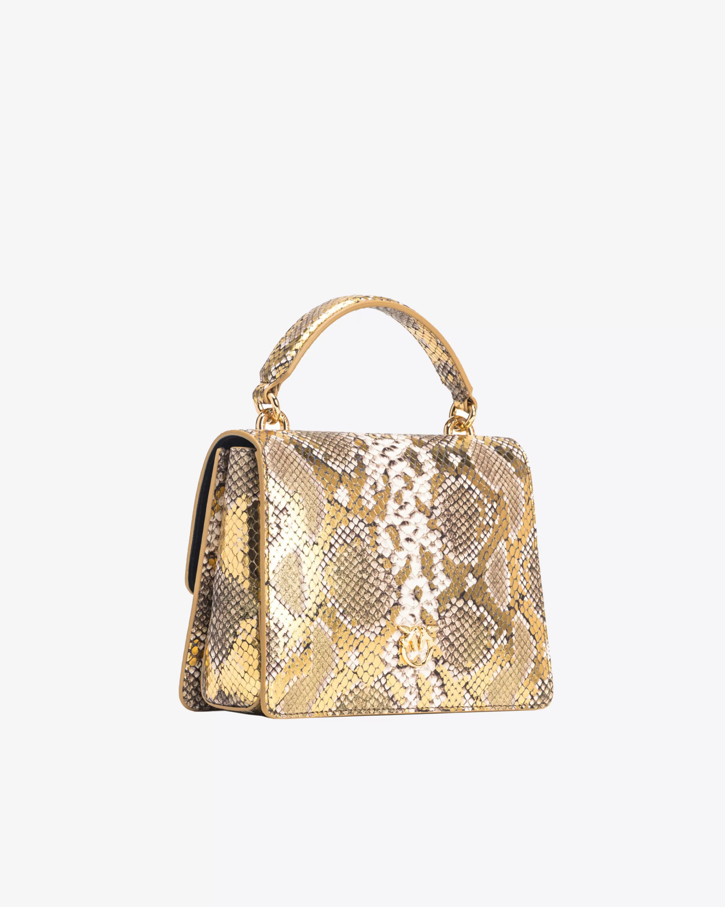 PINKO Galleria Mini Love Bag Top Handle Light in laminated reptile-print leather