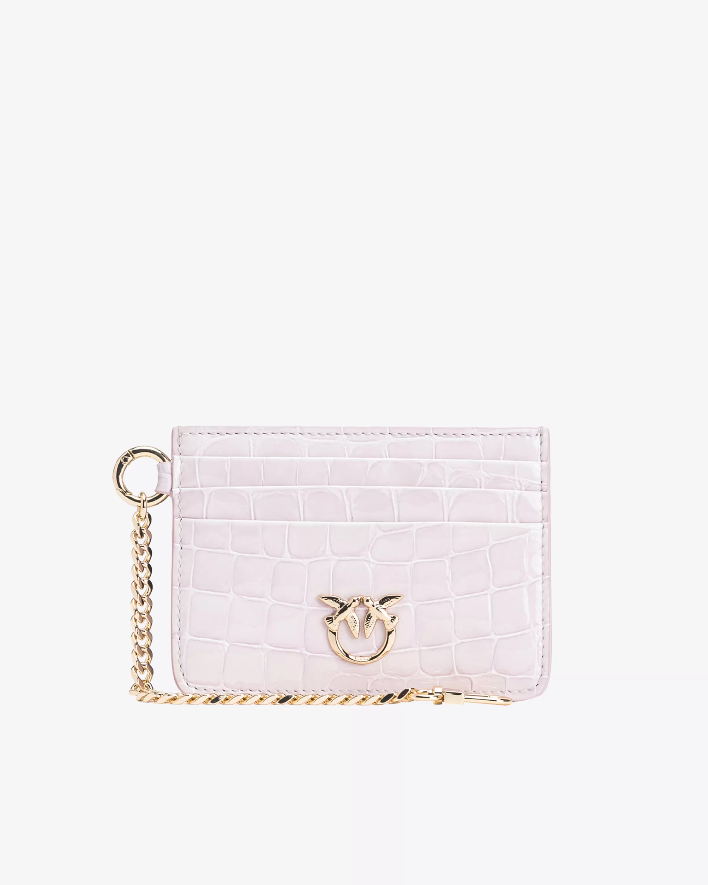 PINKO Galleria shiny croc-print card holder with chain