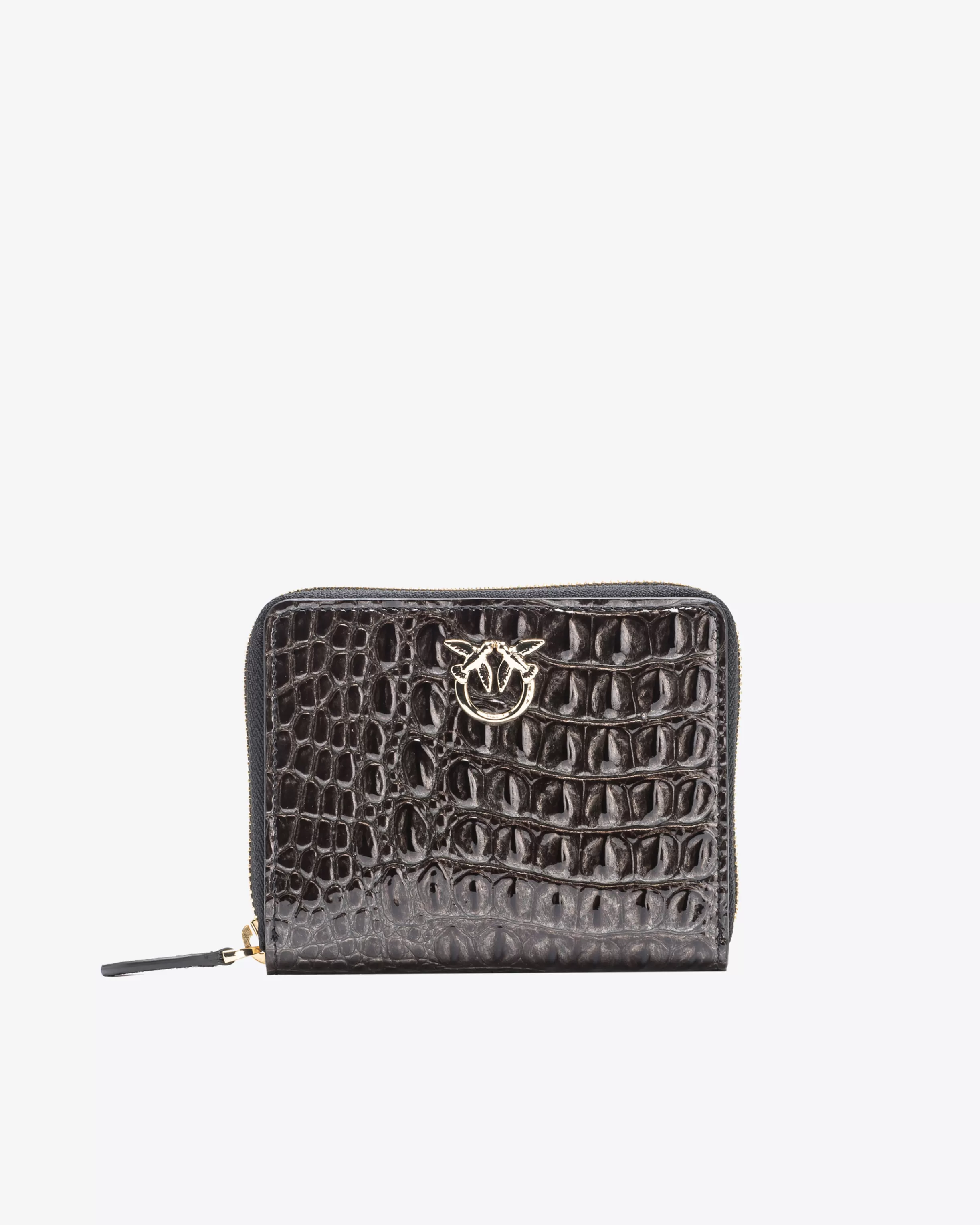 PINKO Galleria square leather wallet in shiny croc-print leather