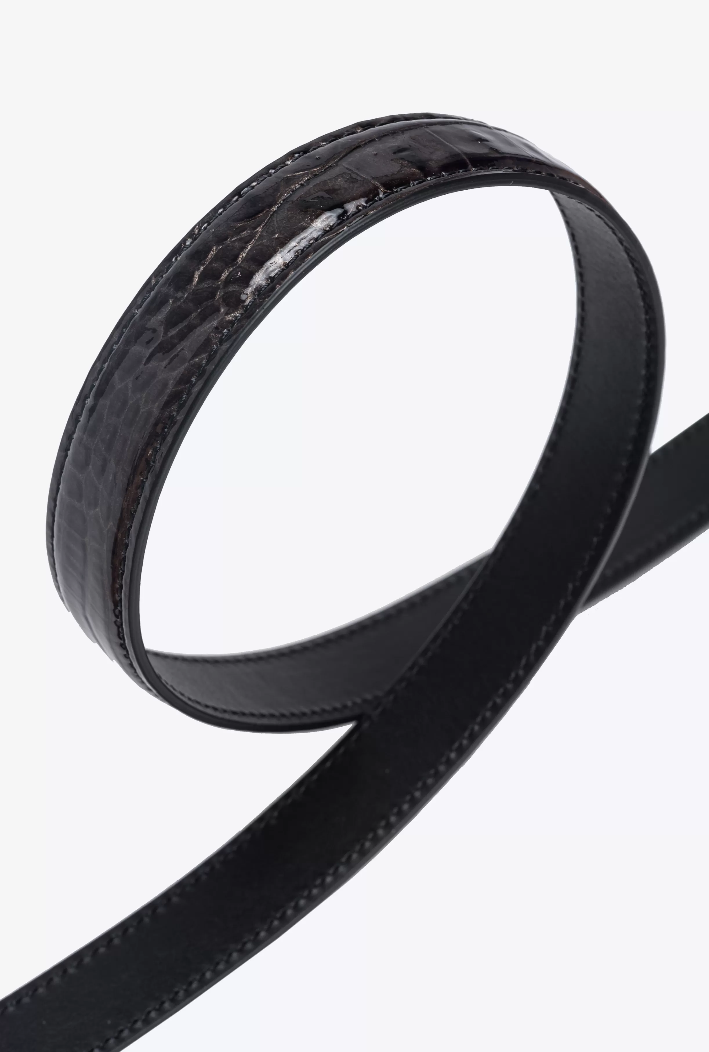 PINKO Galleria thin 2cm croc-print belt with Love Birds buckle