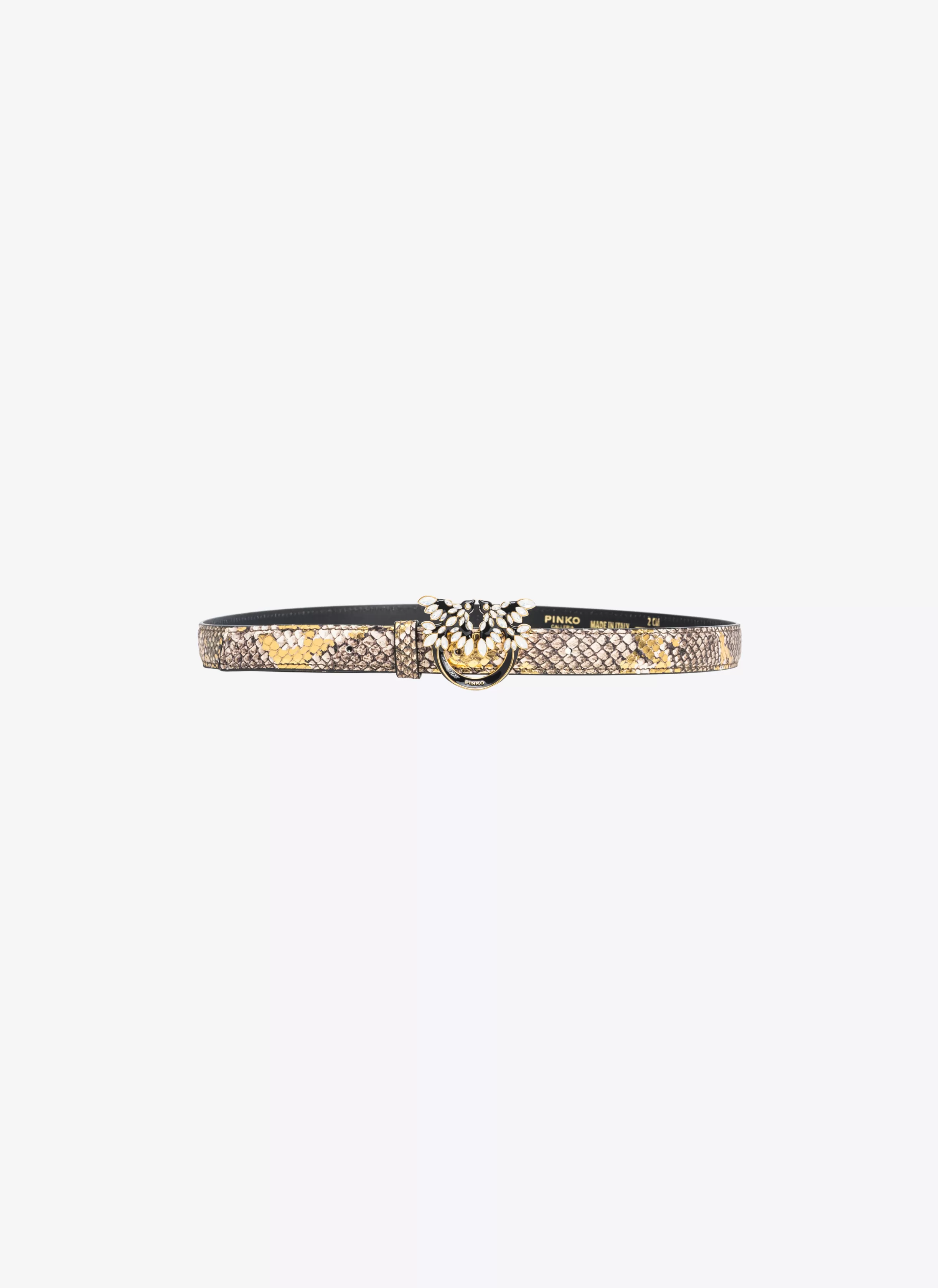 PINKO Galleria thin 2cm laminated reptile-print belt with Love Birds buckle
