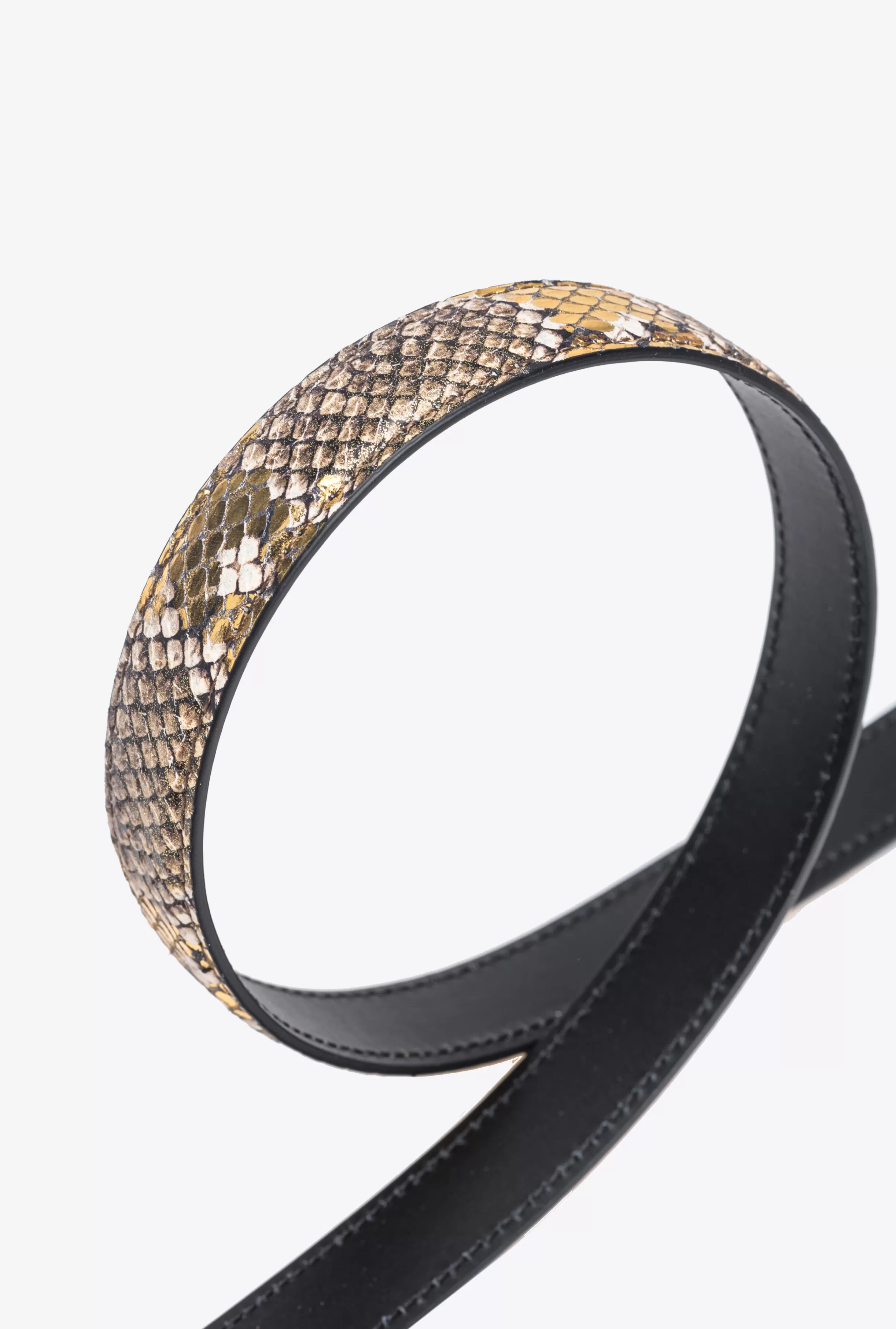 PINKO Galleria thin 2cm laminated reptile-print belt with Love Birds buckle