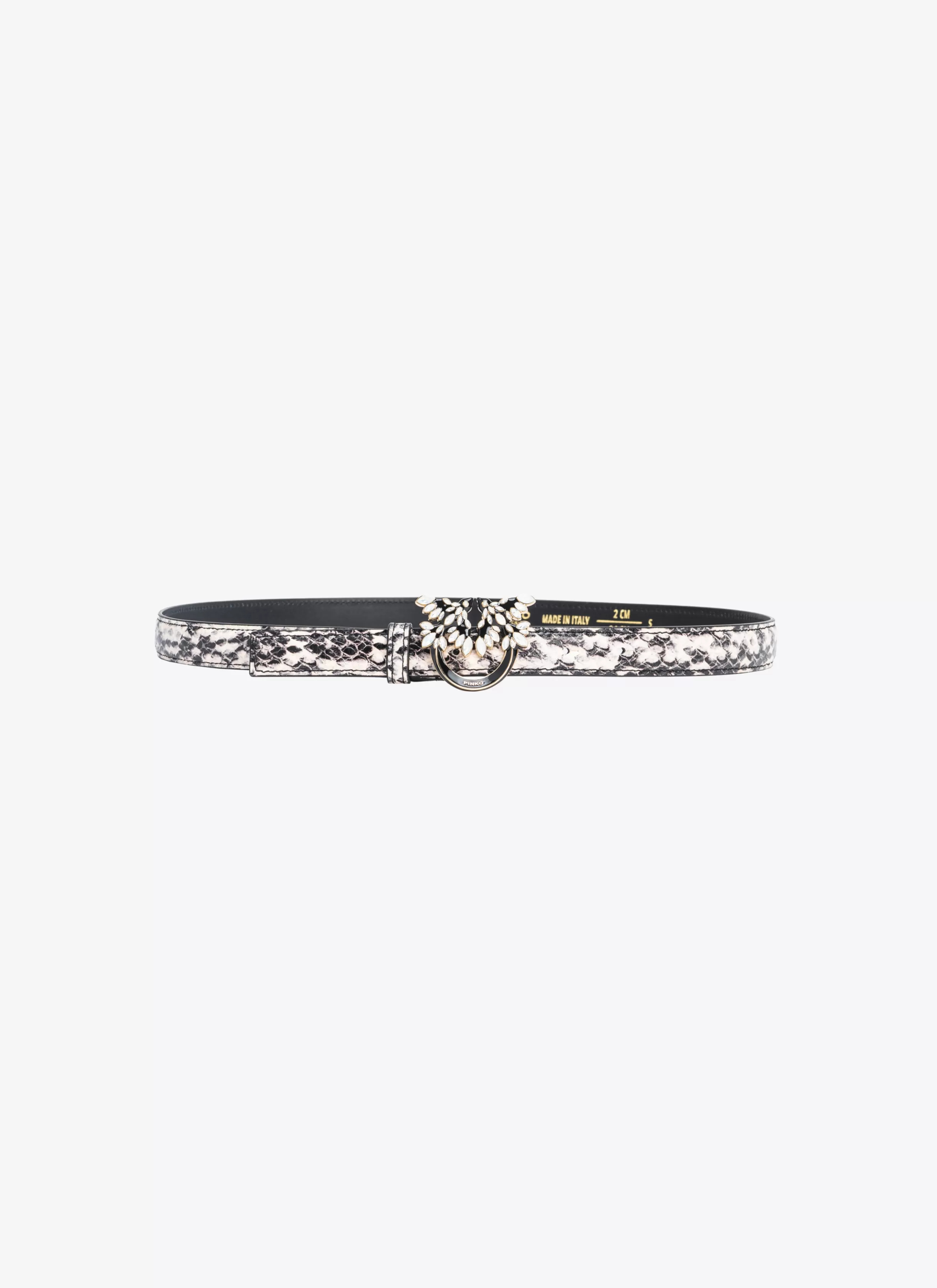 PINKO Galleria thin 2cm reptile-print belt with Love Birds buckle