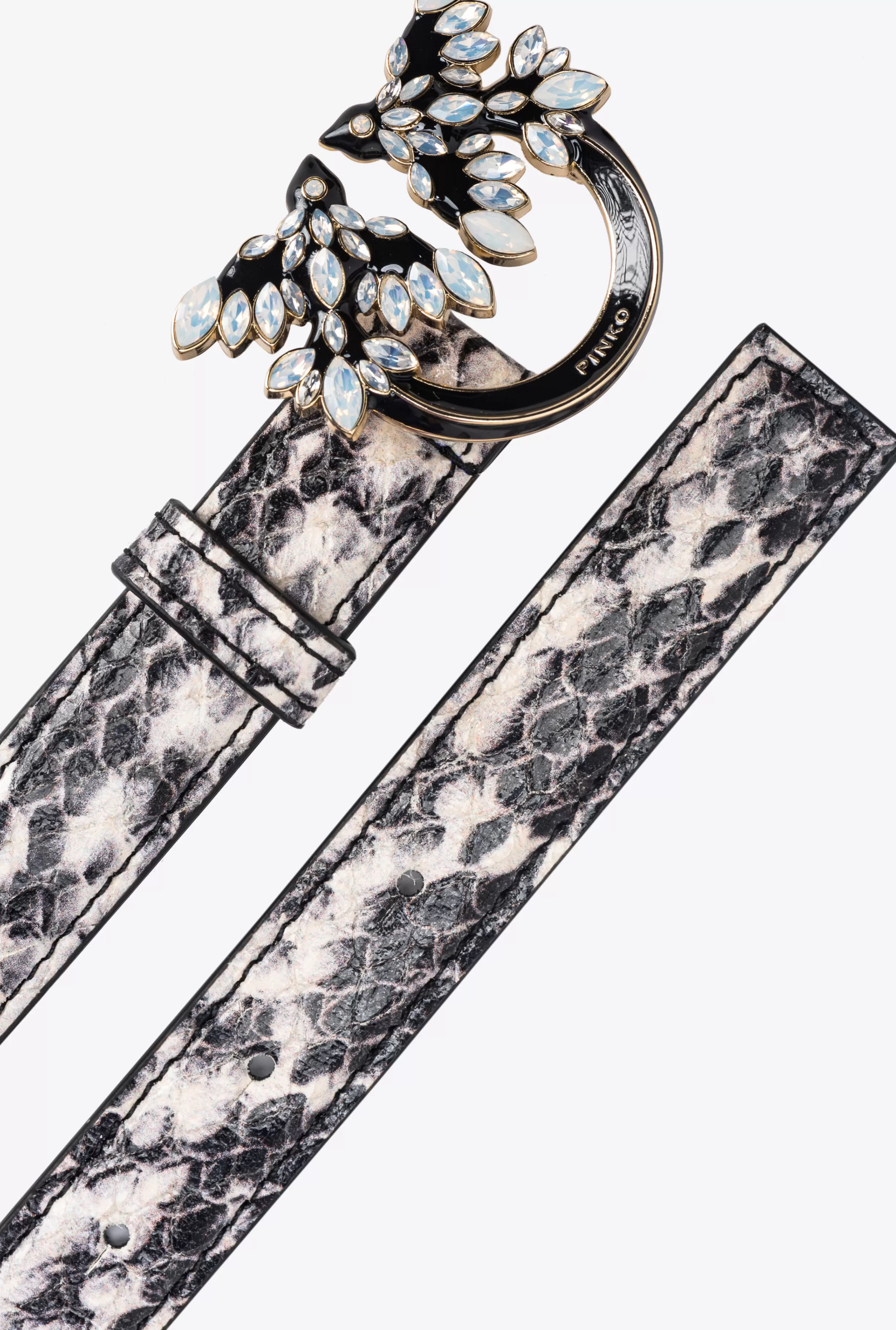PINKO Galleria thin 2cm reptile-print belt with Love Birds buckle