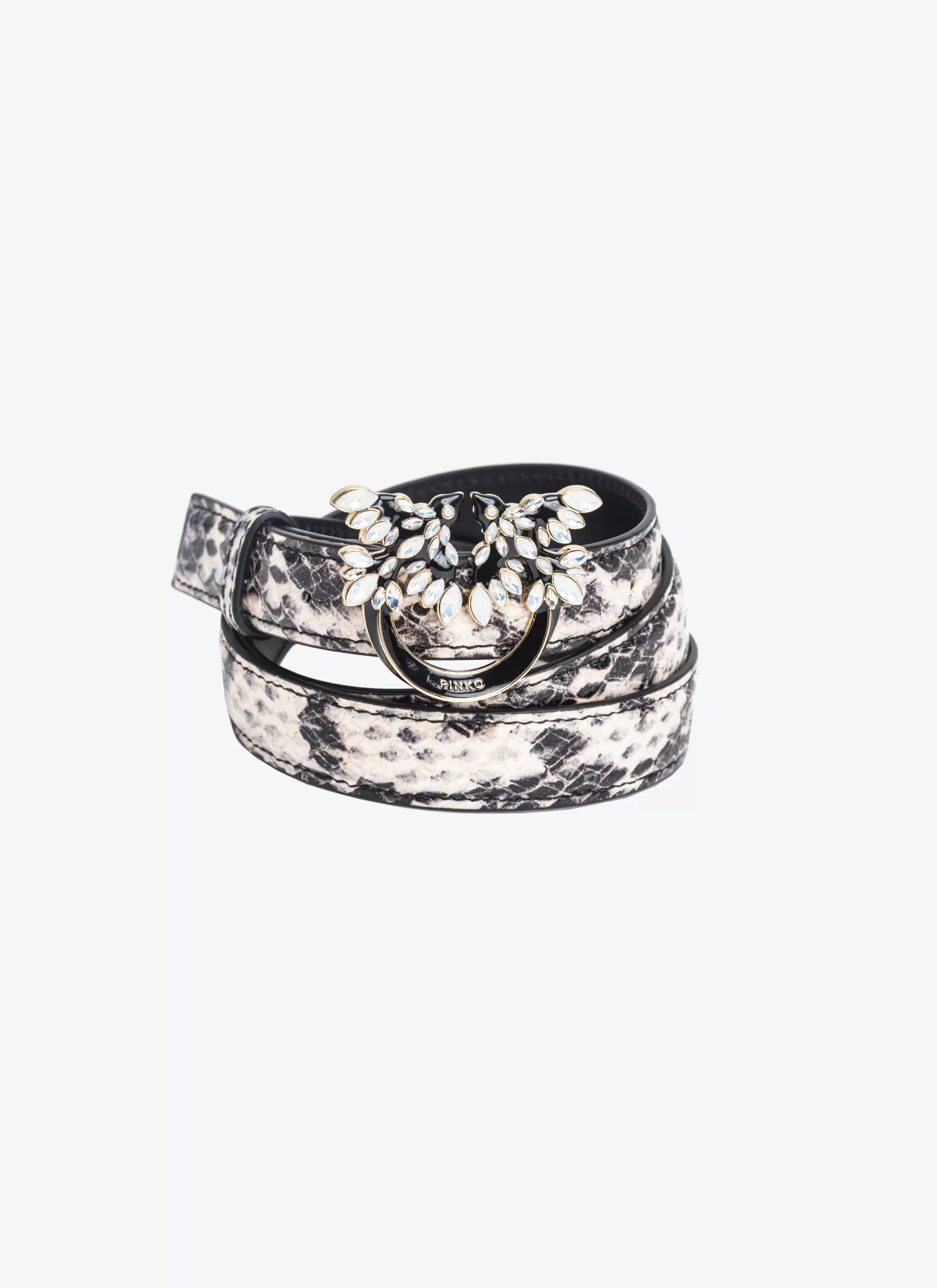 PINKO Galleria thin 2cm reptile-print belt with Love Birds buckle