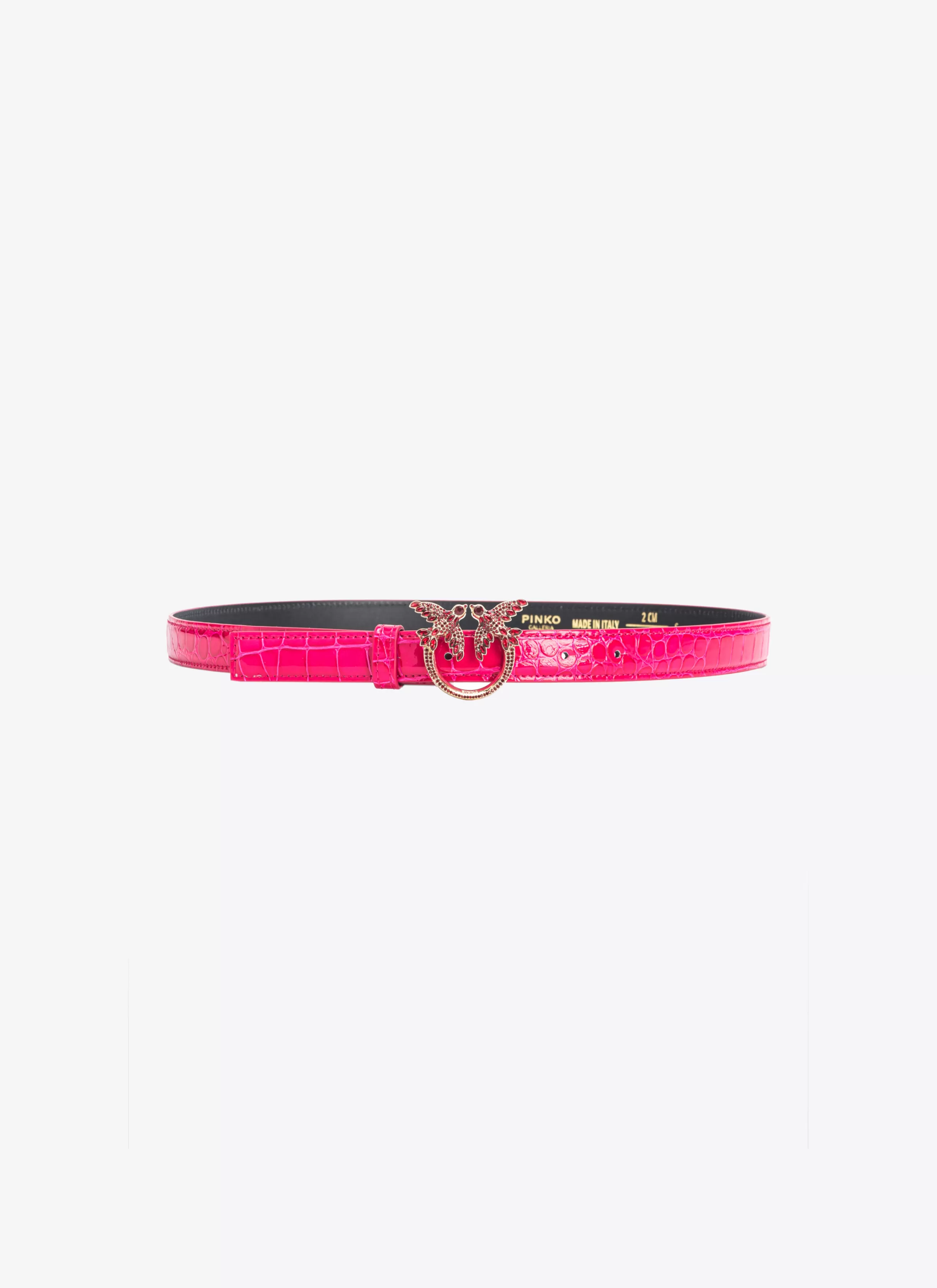 PINKO Galleria thin 2cm shiny coloured croc-print belt with Love Birds buckle