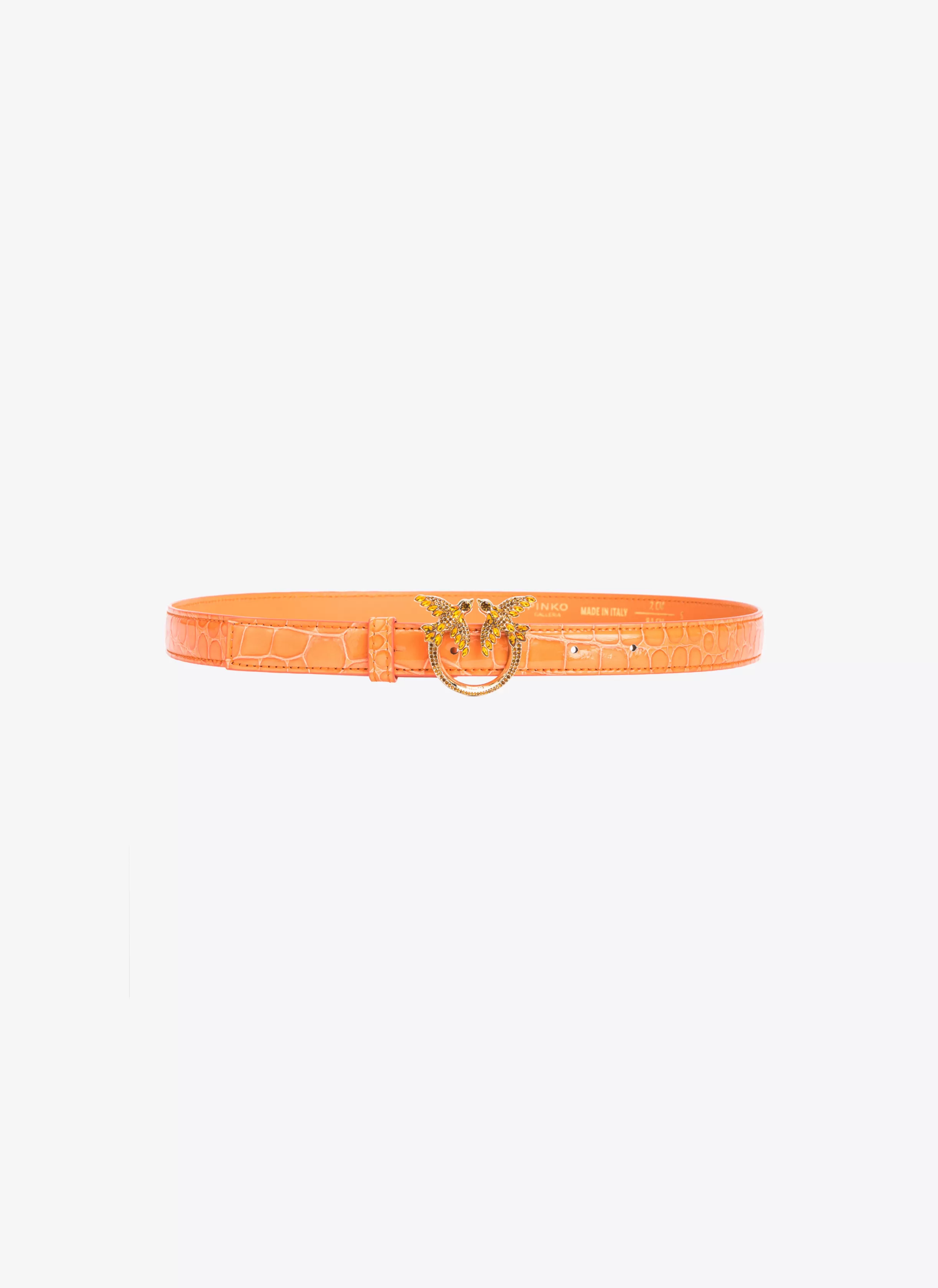 PINKO Galleria thin 2cm shiny coloured croc-print belt with Love Birds buckle