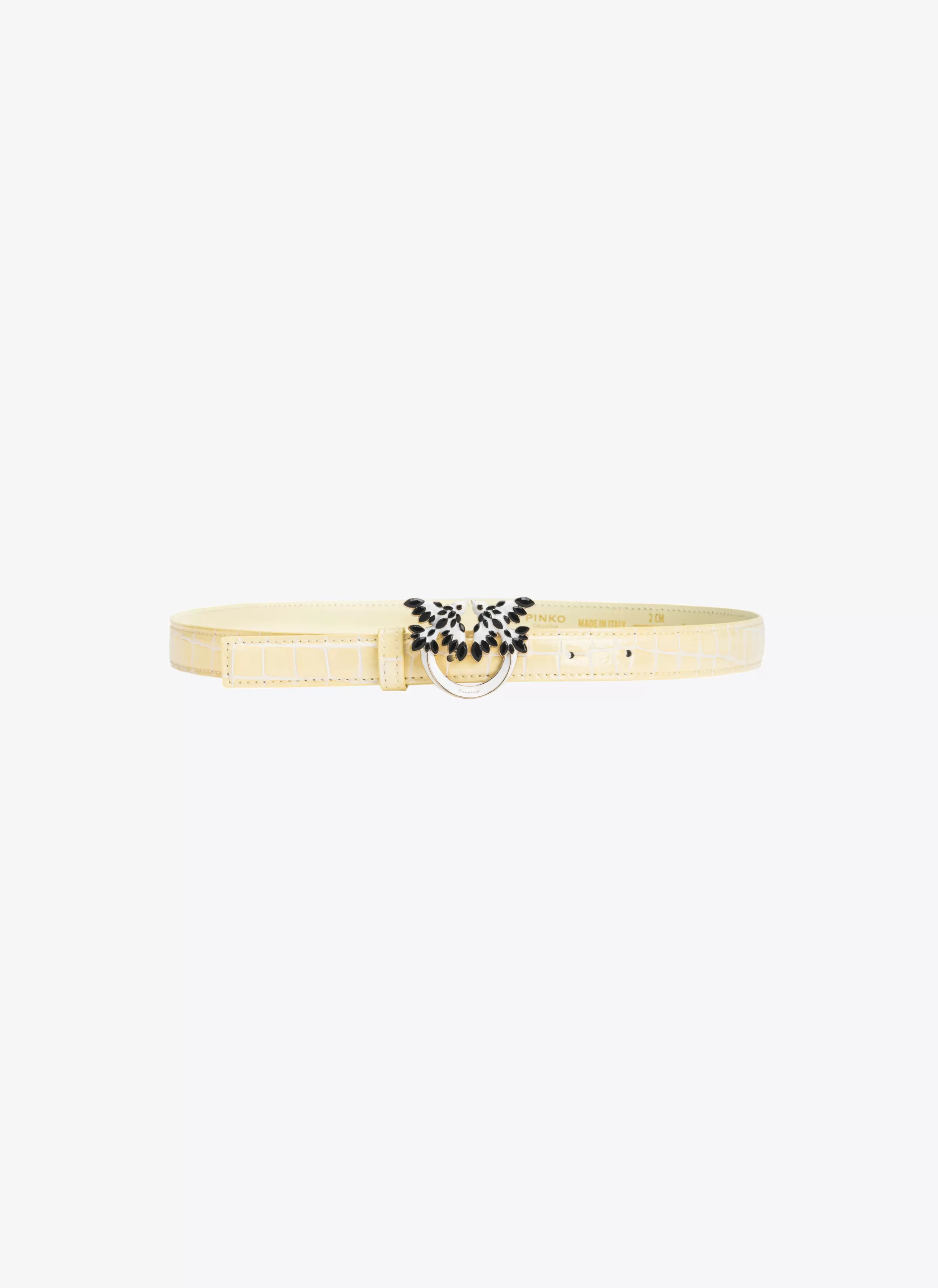PINKO Galleria thin 2cm shiny croc-print belt with Love Birds buckle