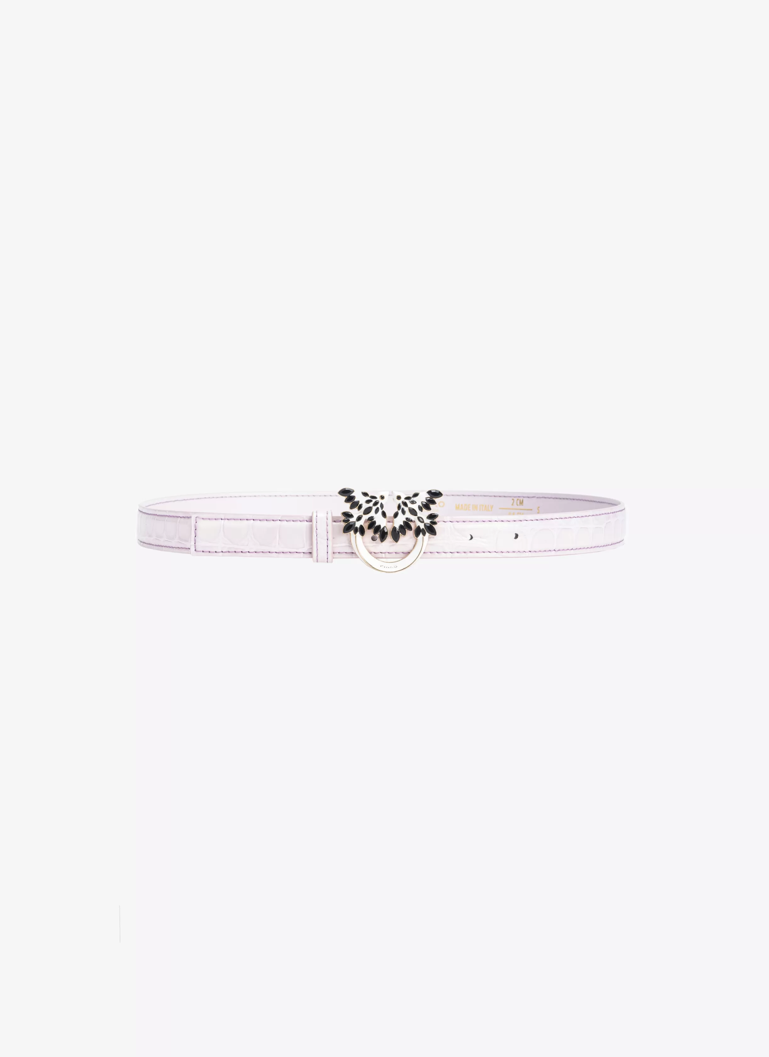 PINKO Galleria thin 2cm shiny croc-print belt with Love Birds buckle