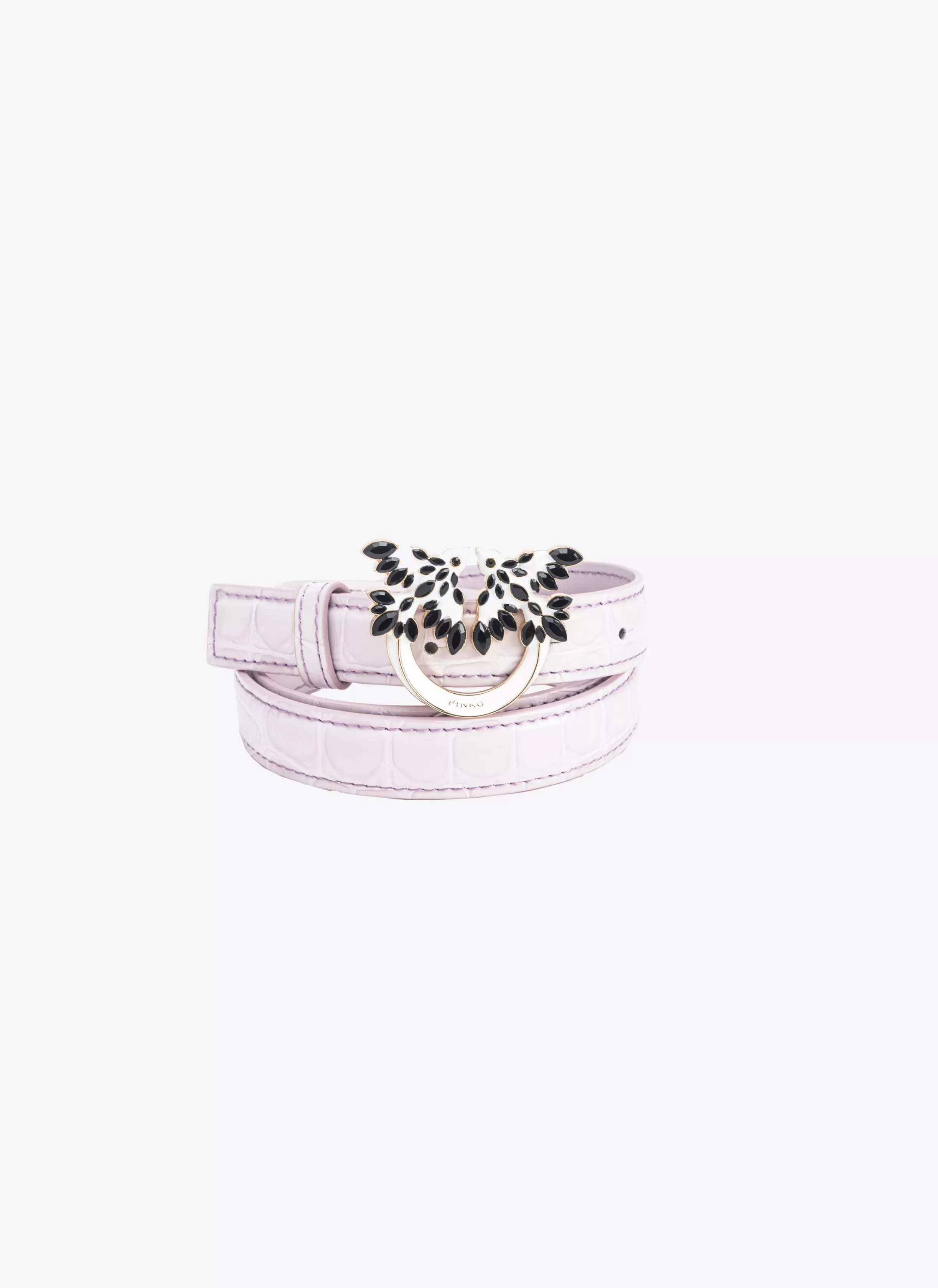 PINKO Galleria thin 2cm shiny croc-print belt with Love Birds buckle