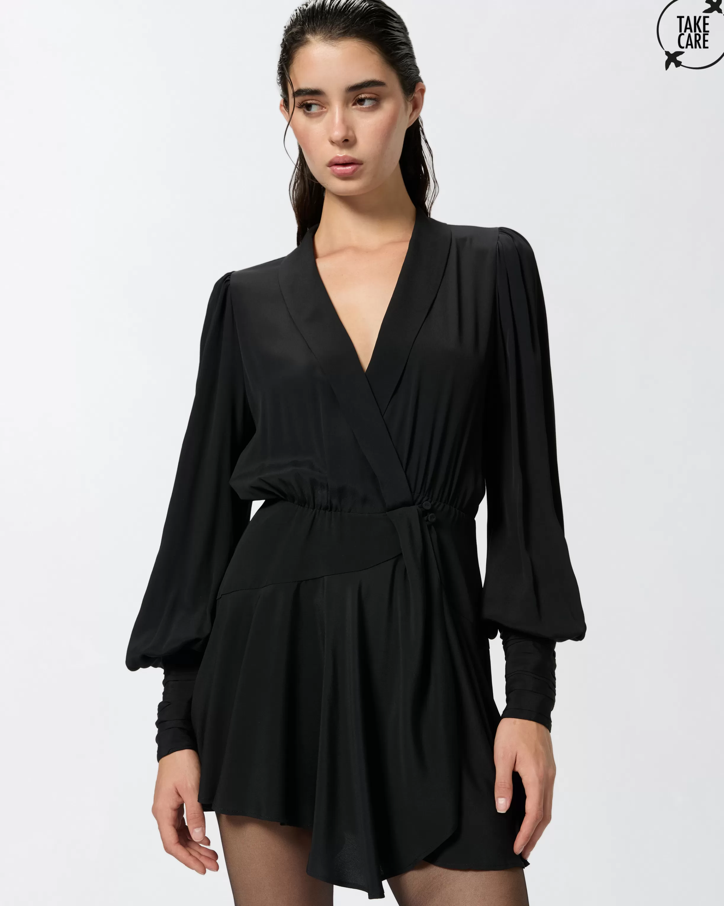 PINKO Plunging-neck silk-blend mini dress