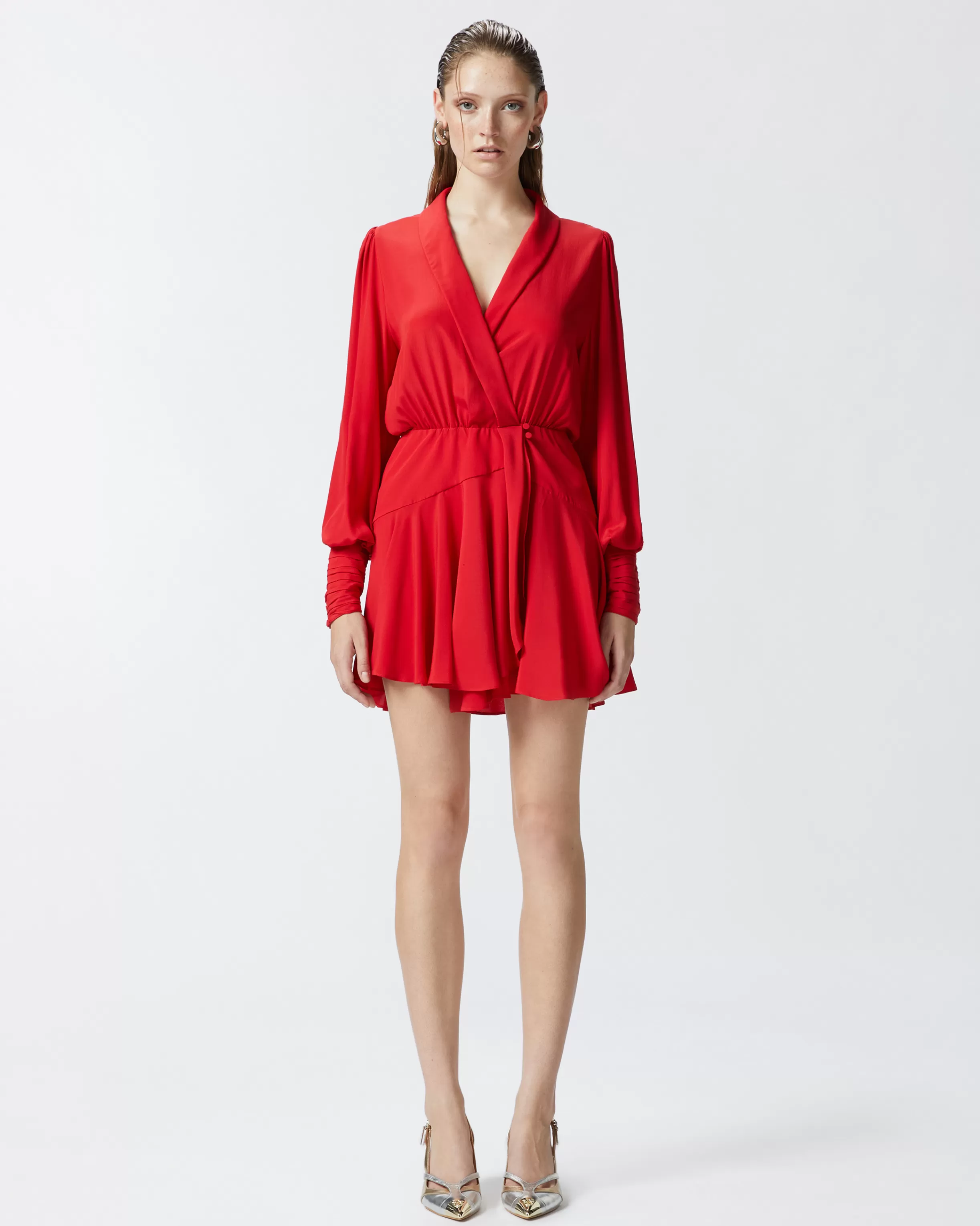 PINKO Plunging-neck silk-blend mini dress