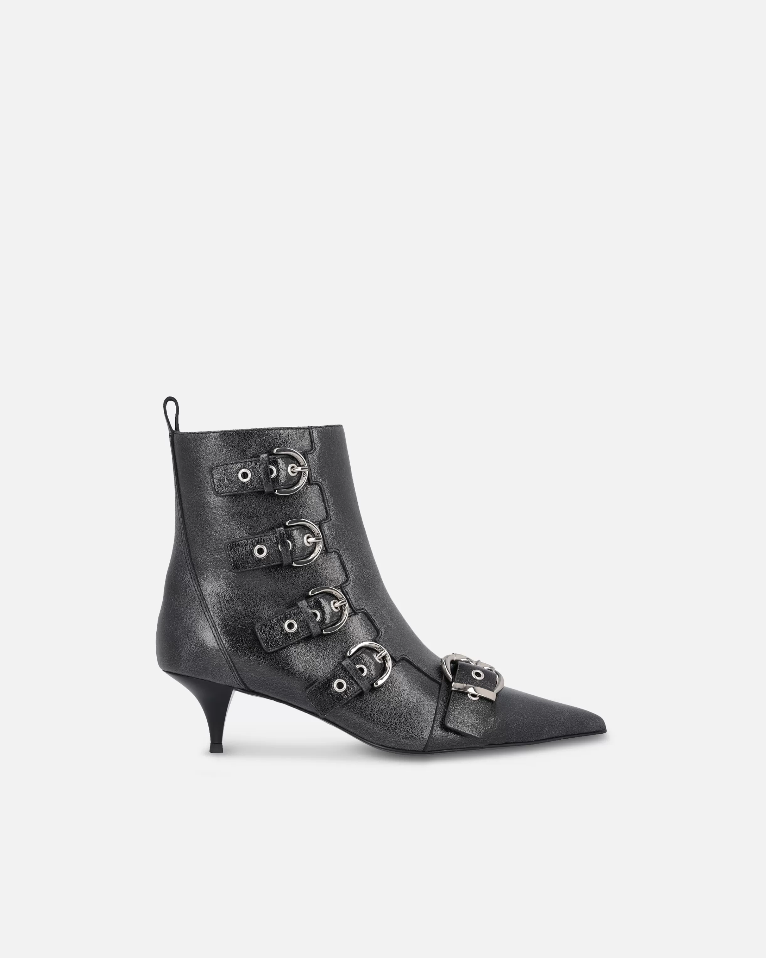 PINKO Pointed-toe leather ankle boots with heel and buckles