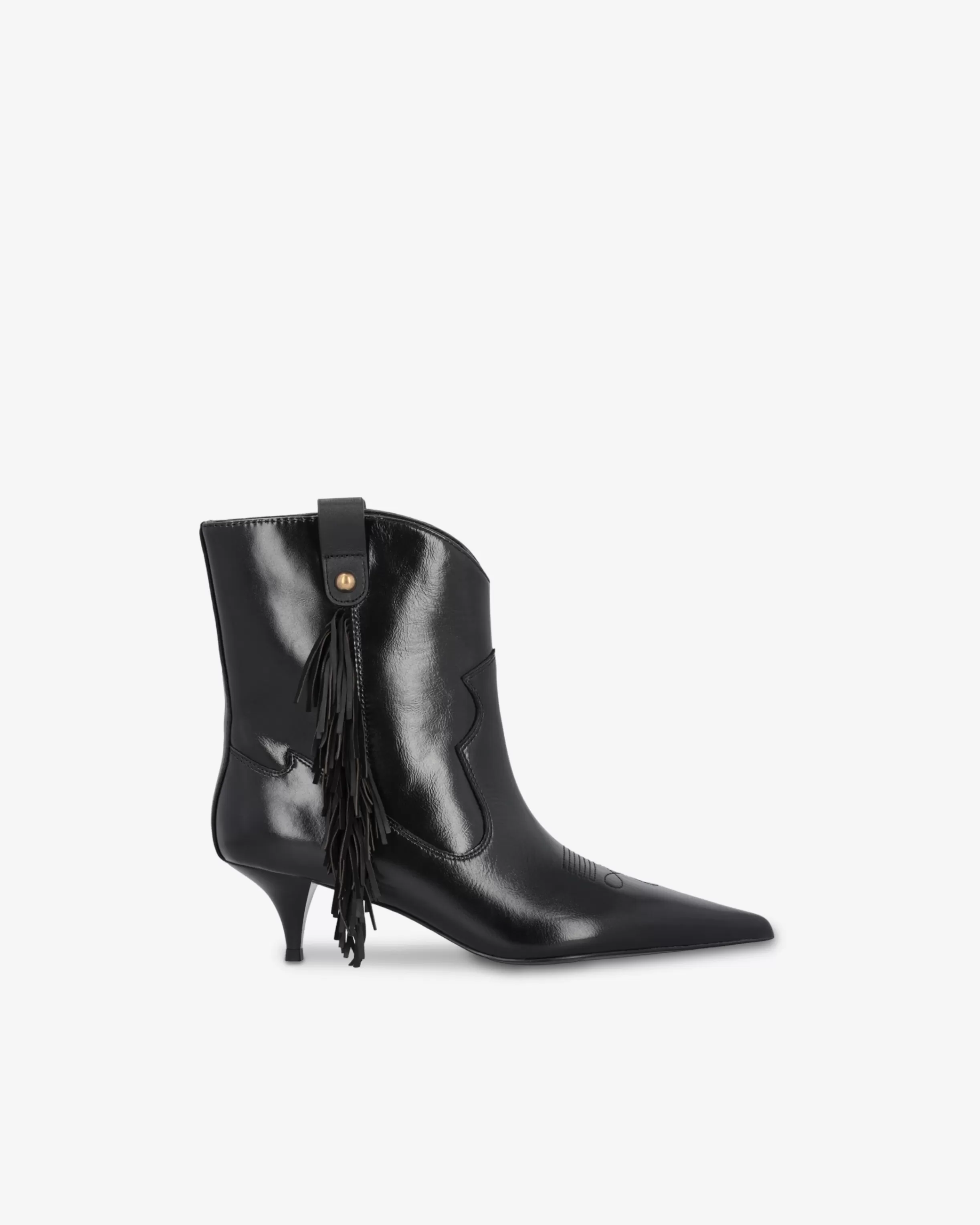 PINKO Pointed-toe nappa leather ankle boots with fringe