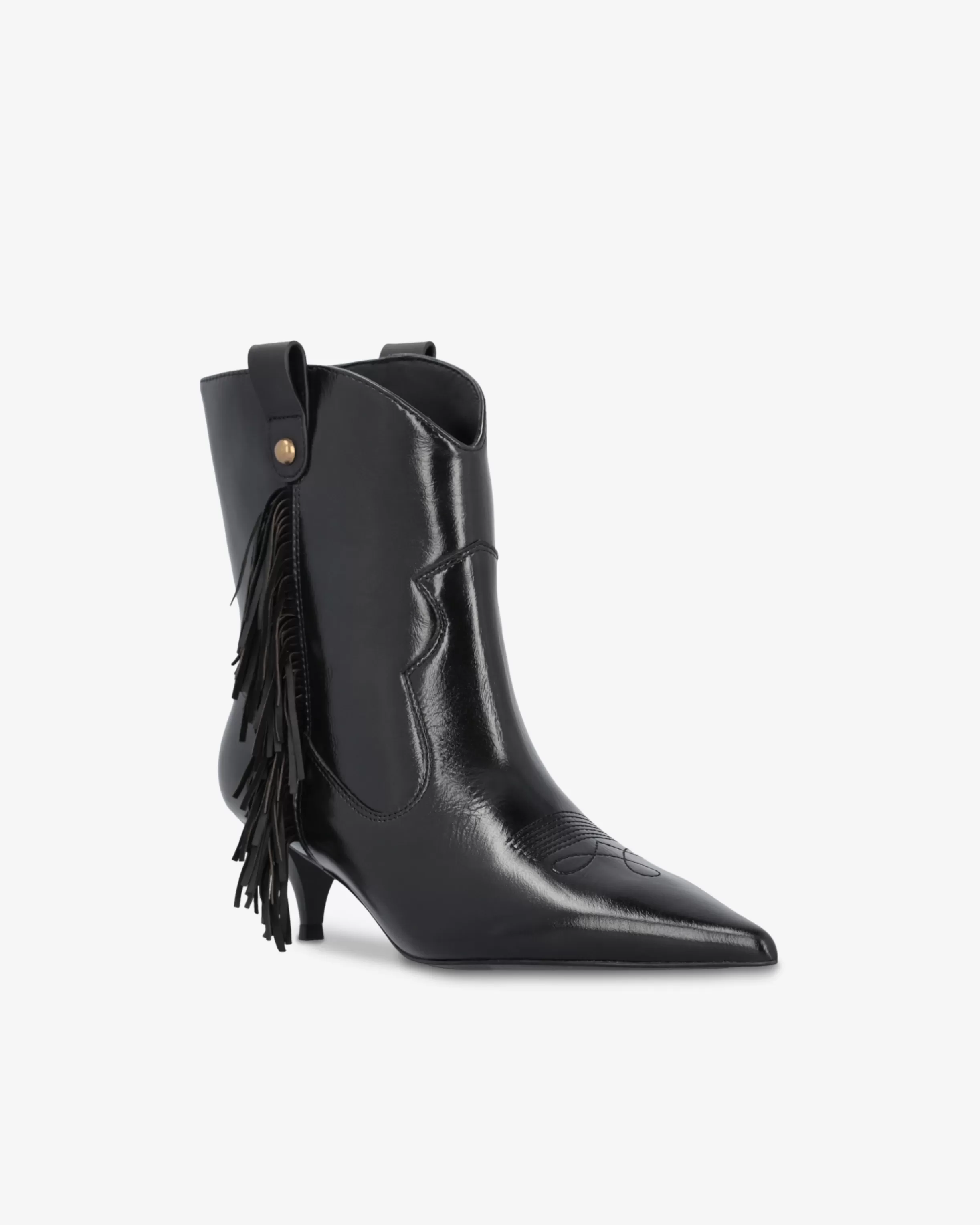 PINKO Pointed-toe nappa leather ankle boots with fringe