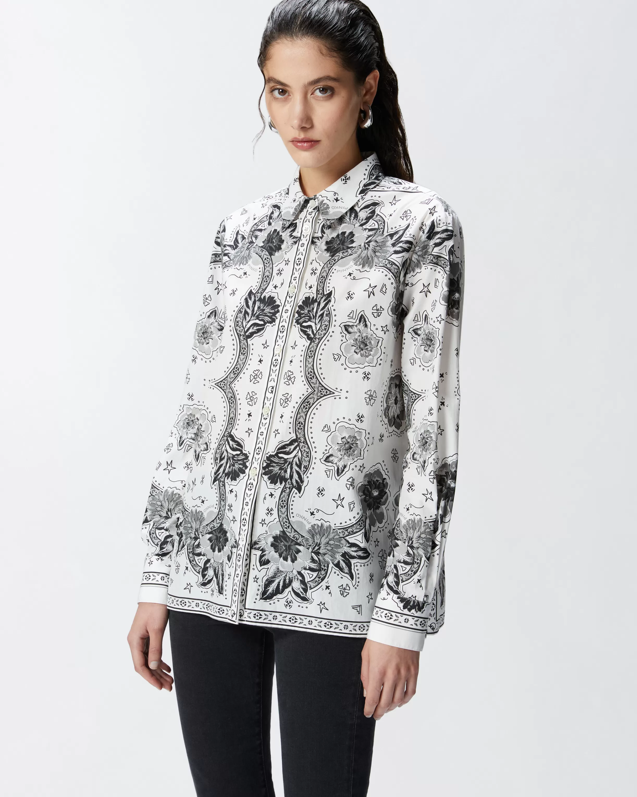 PINKO Poplin shirt with bandanna-style floral print