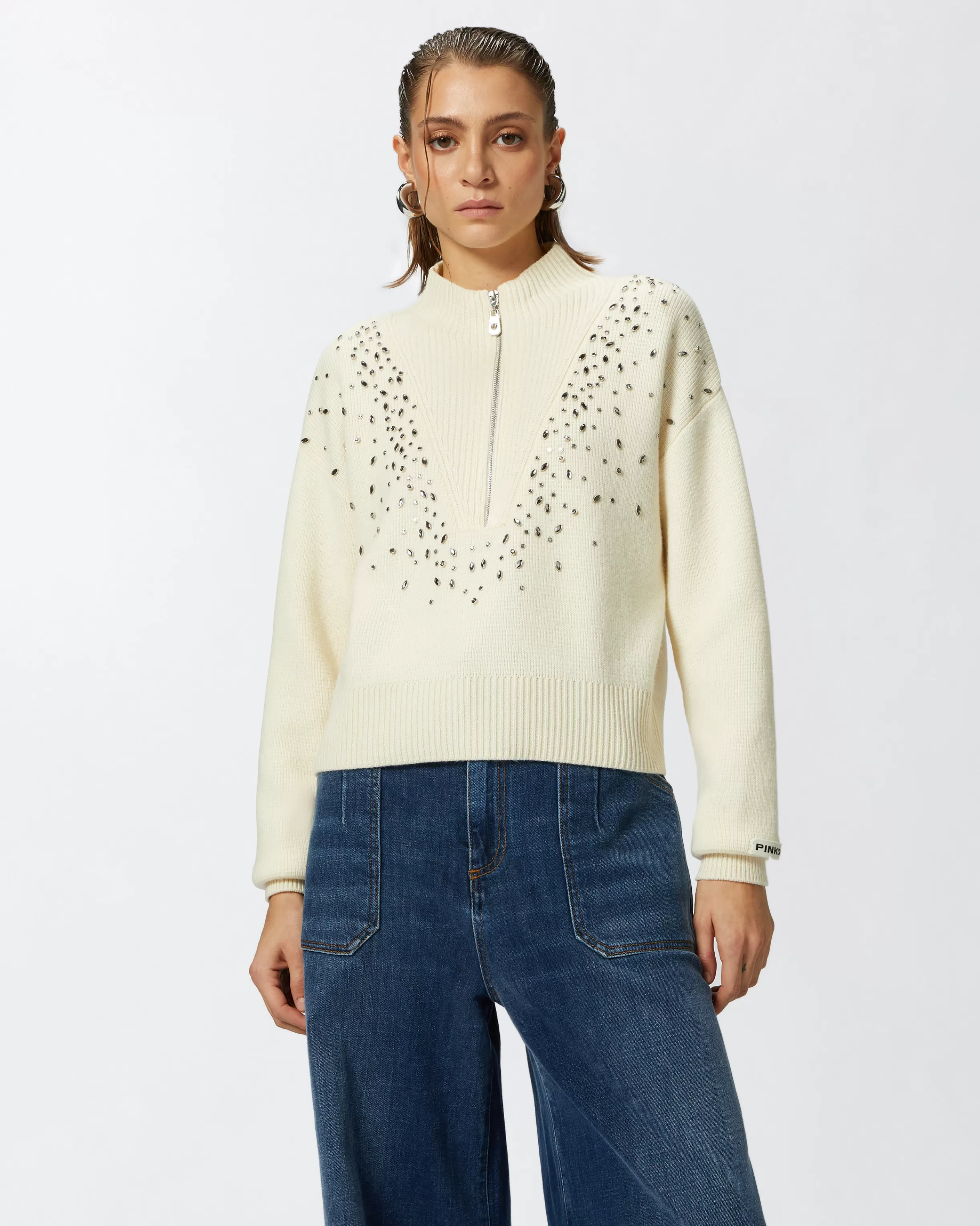 PINKO Pullover with zip and crystals at the front