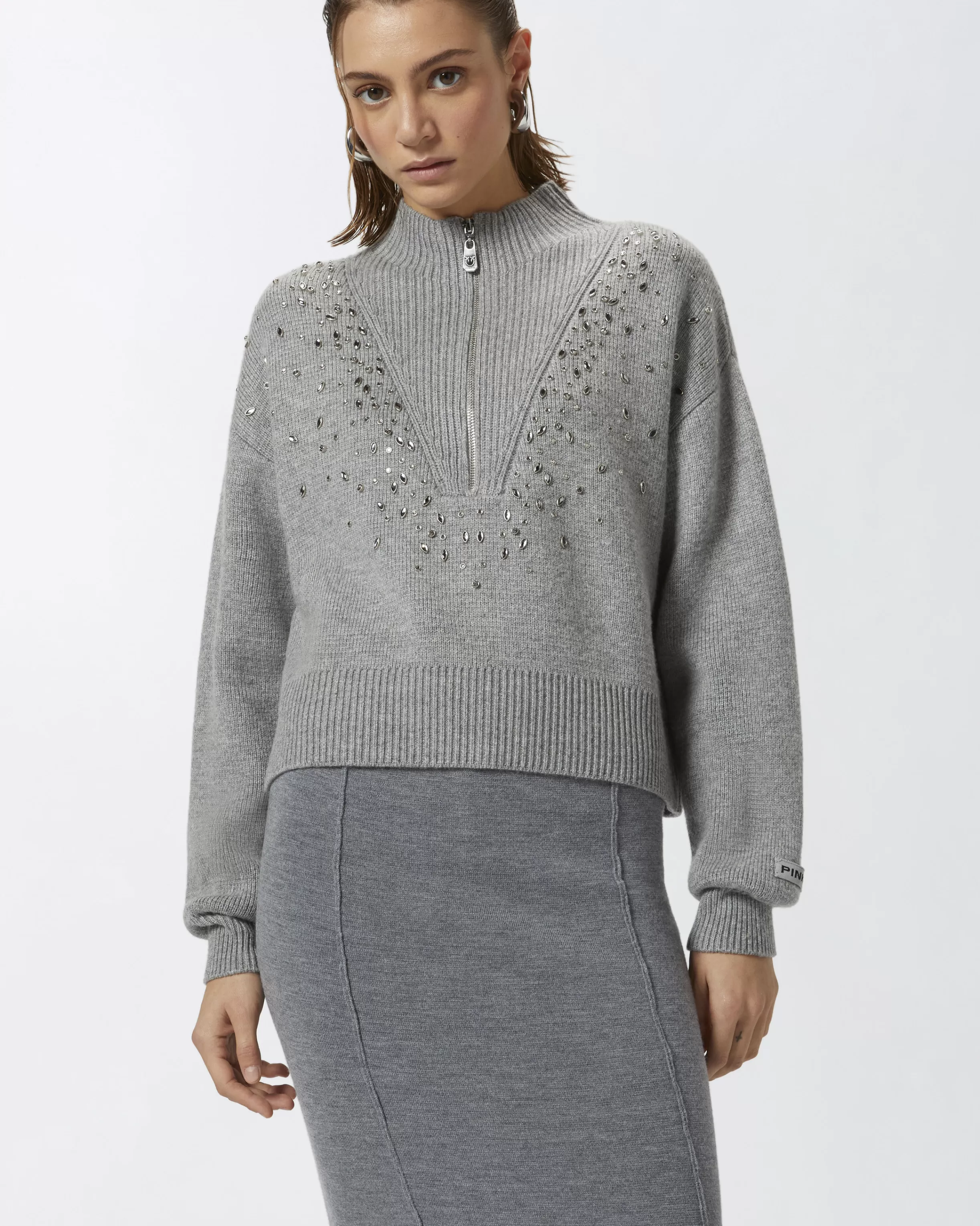 PINKO Pullover with zip and crystals at the front