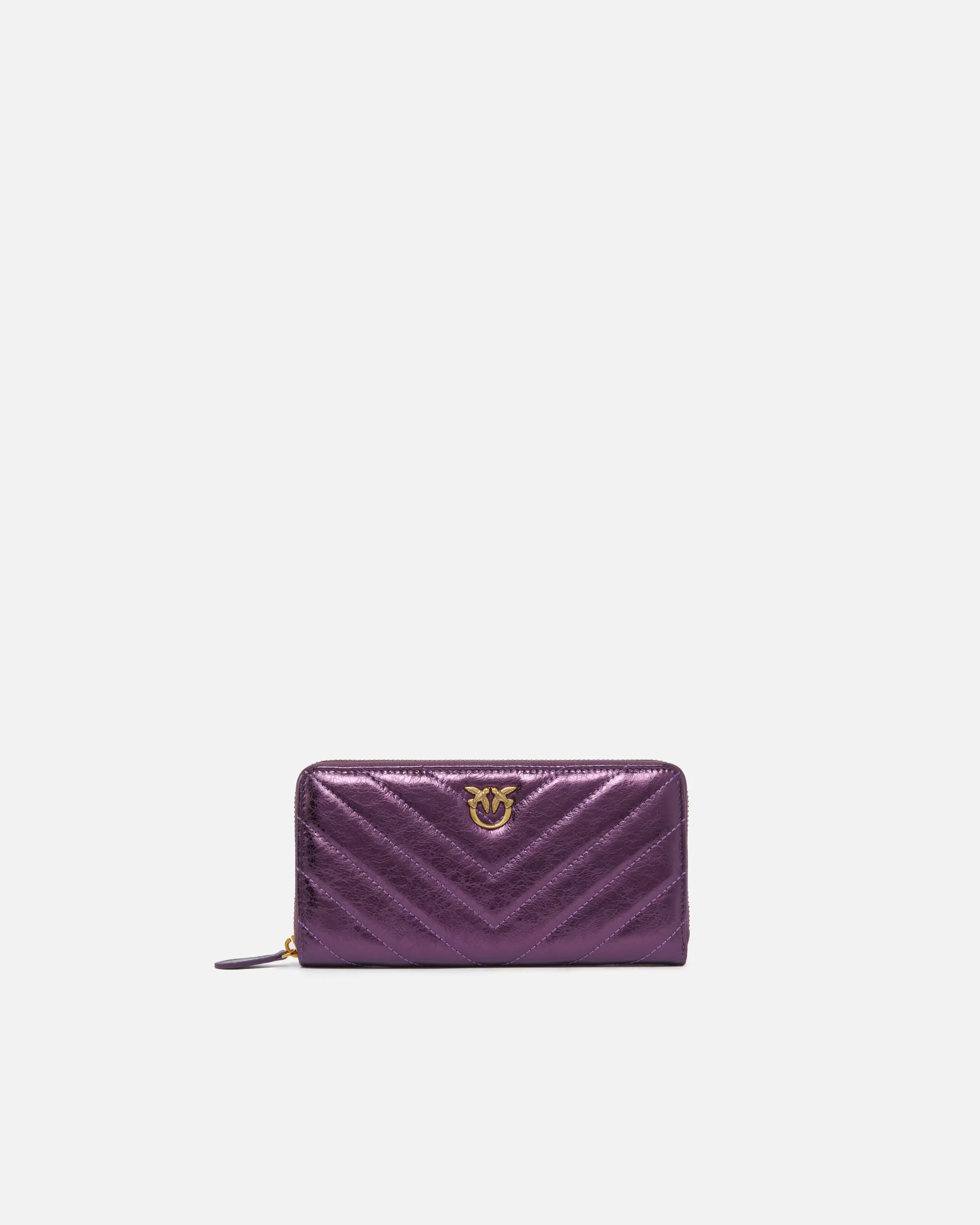 PINKO Rectangular wallet in metallic quilted leather