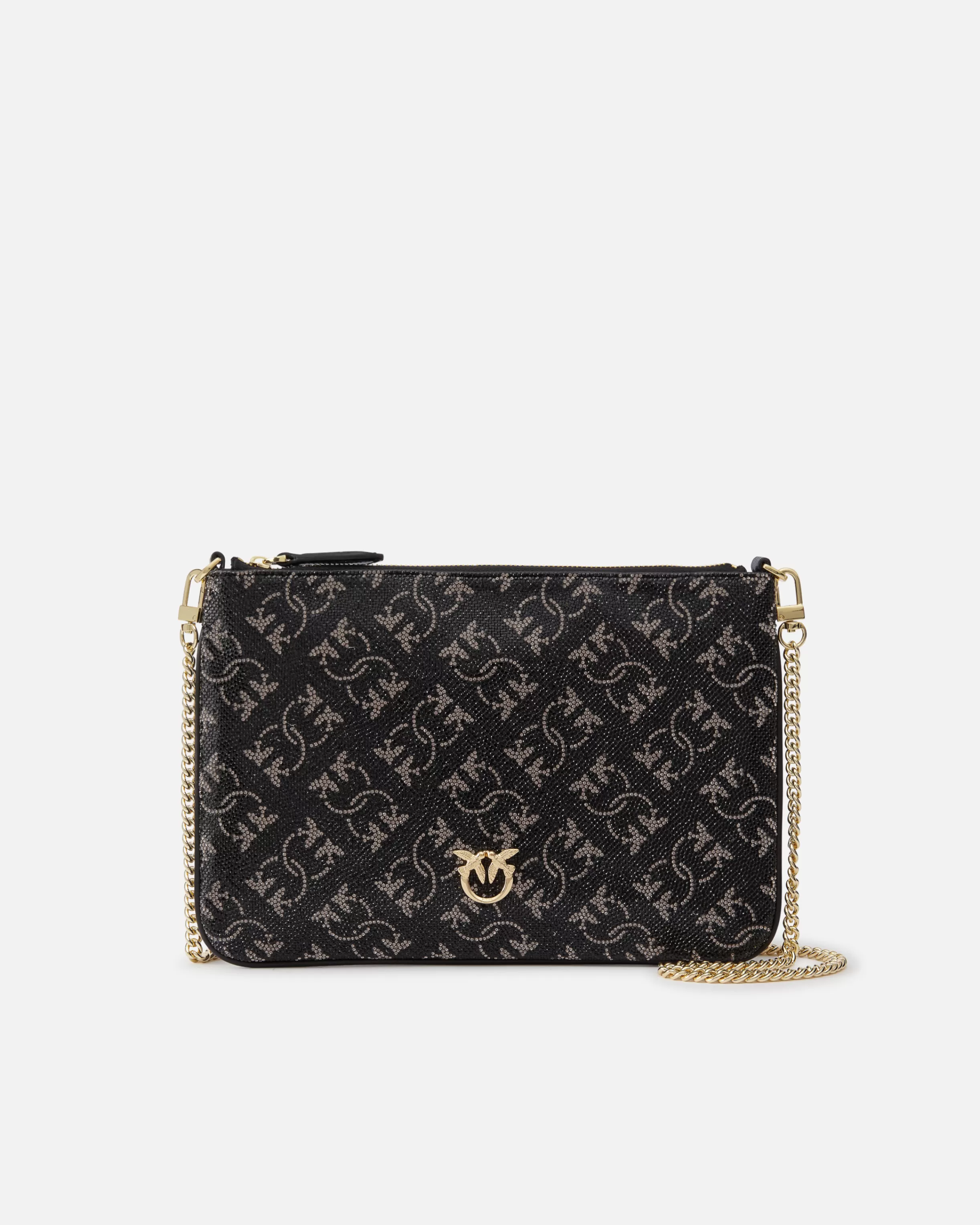 PINKO Rhinestoned Monogram clutch with shoulder strap