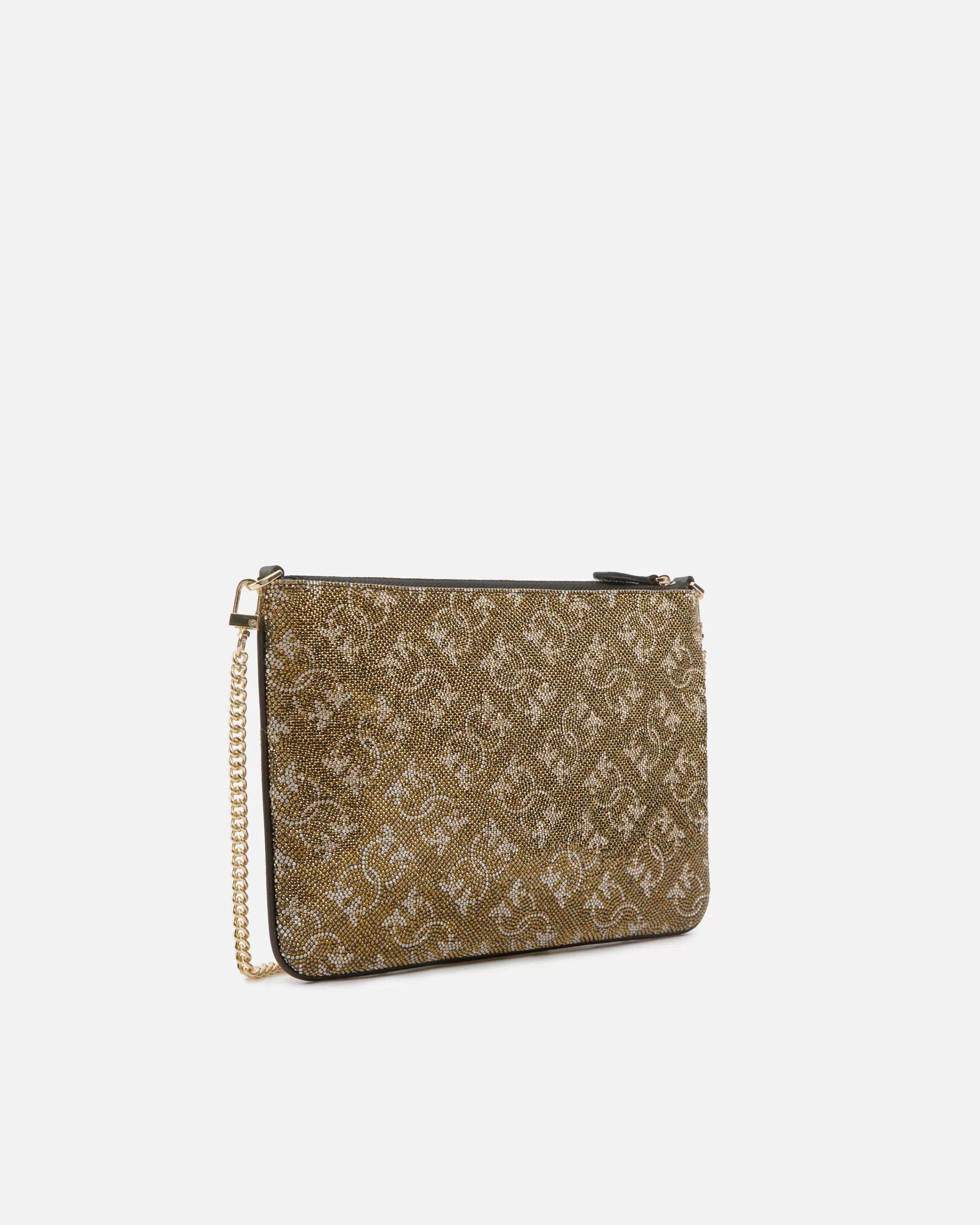 PINKO Rhinestoned Monogram clutch with shoulder strap