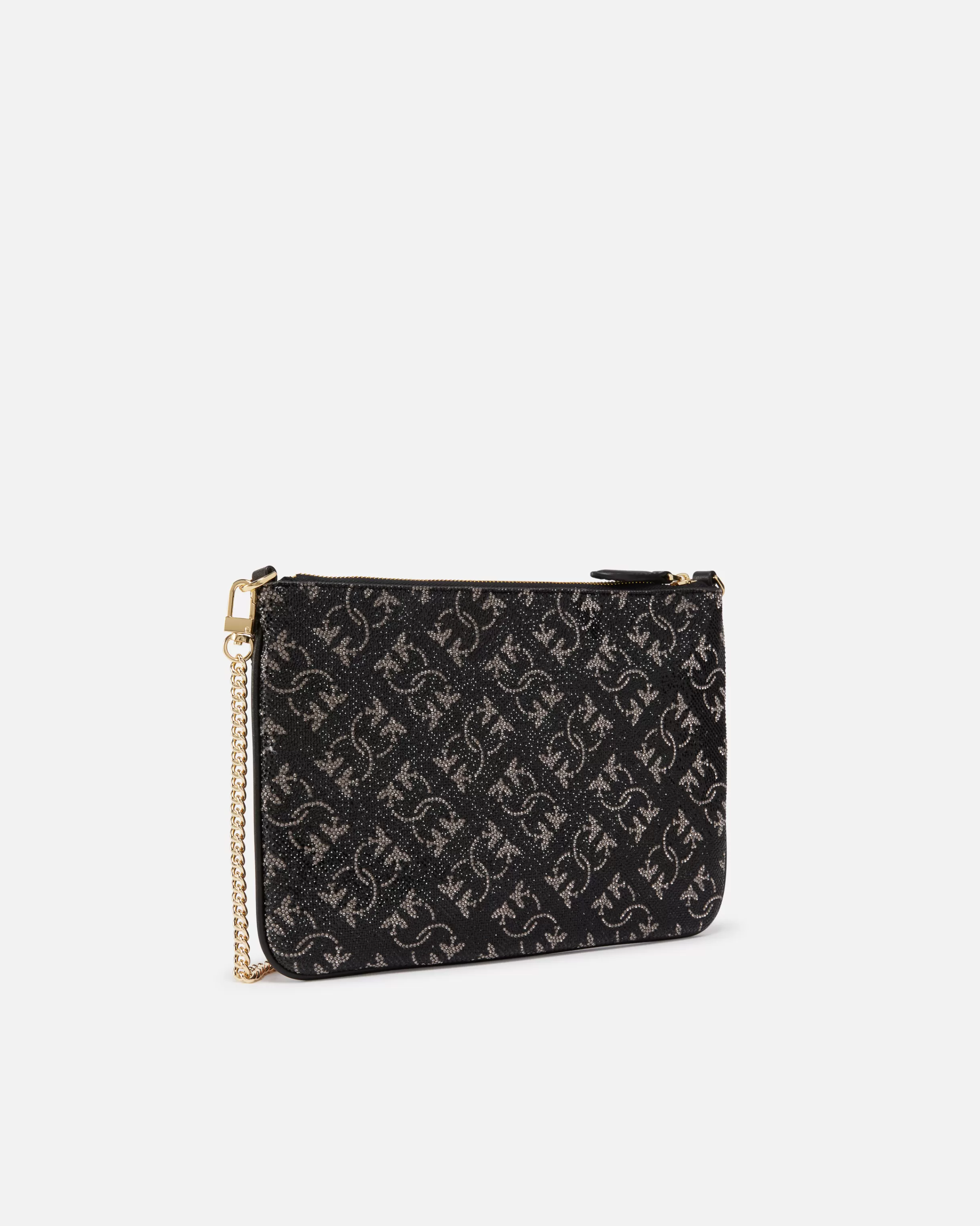 PINKO Rhinestoned Monogram clutch with shoulder strap