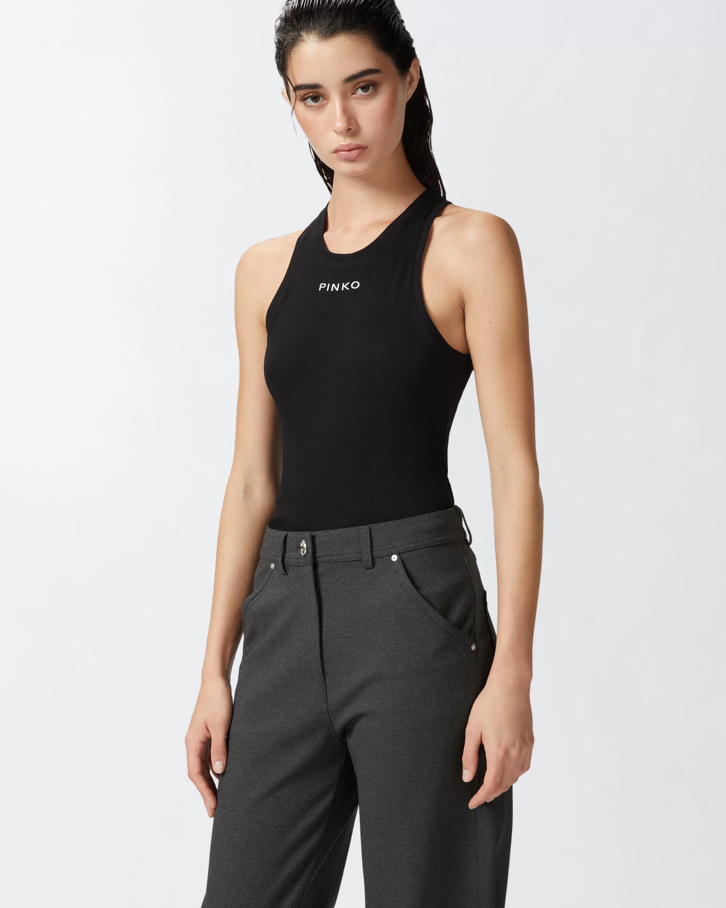 PINKO Ribbed camisole top with logo