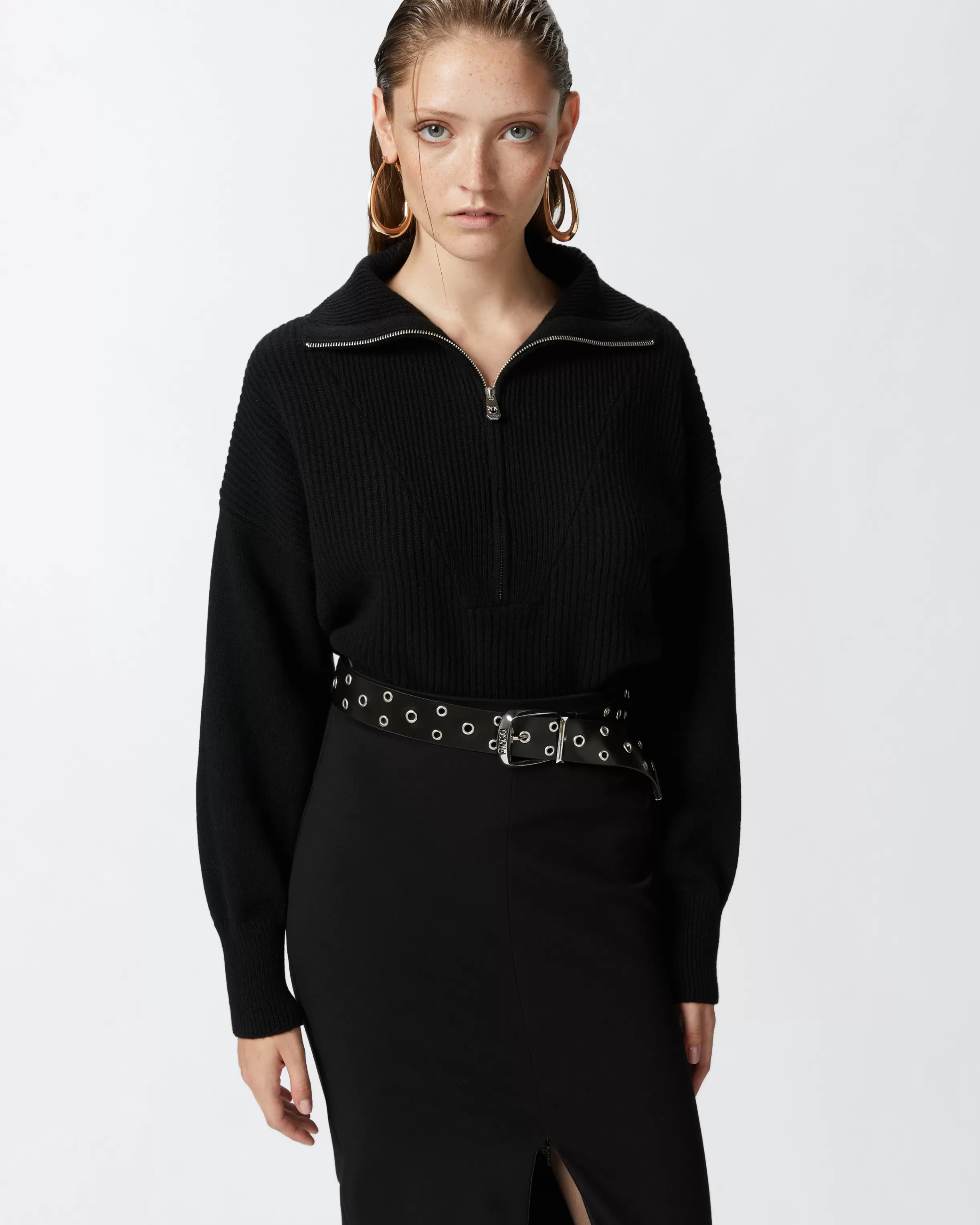 PINKO Ribbed jumper with zip neck