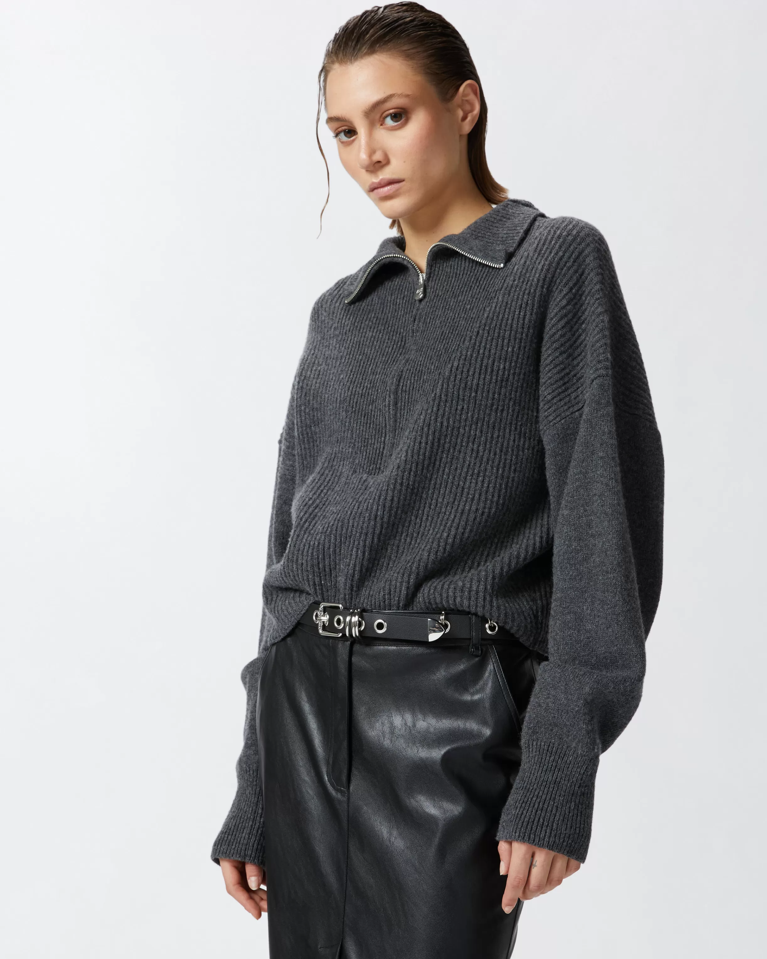 PINKO Ribbed jumper with zip neck