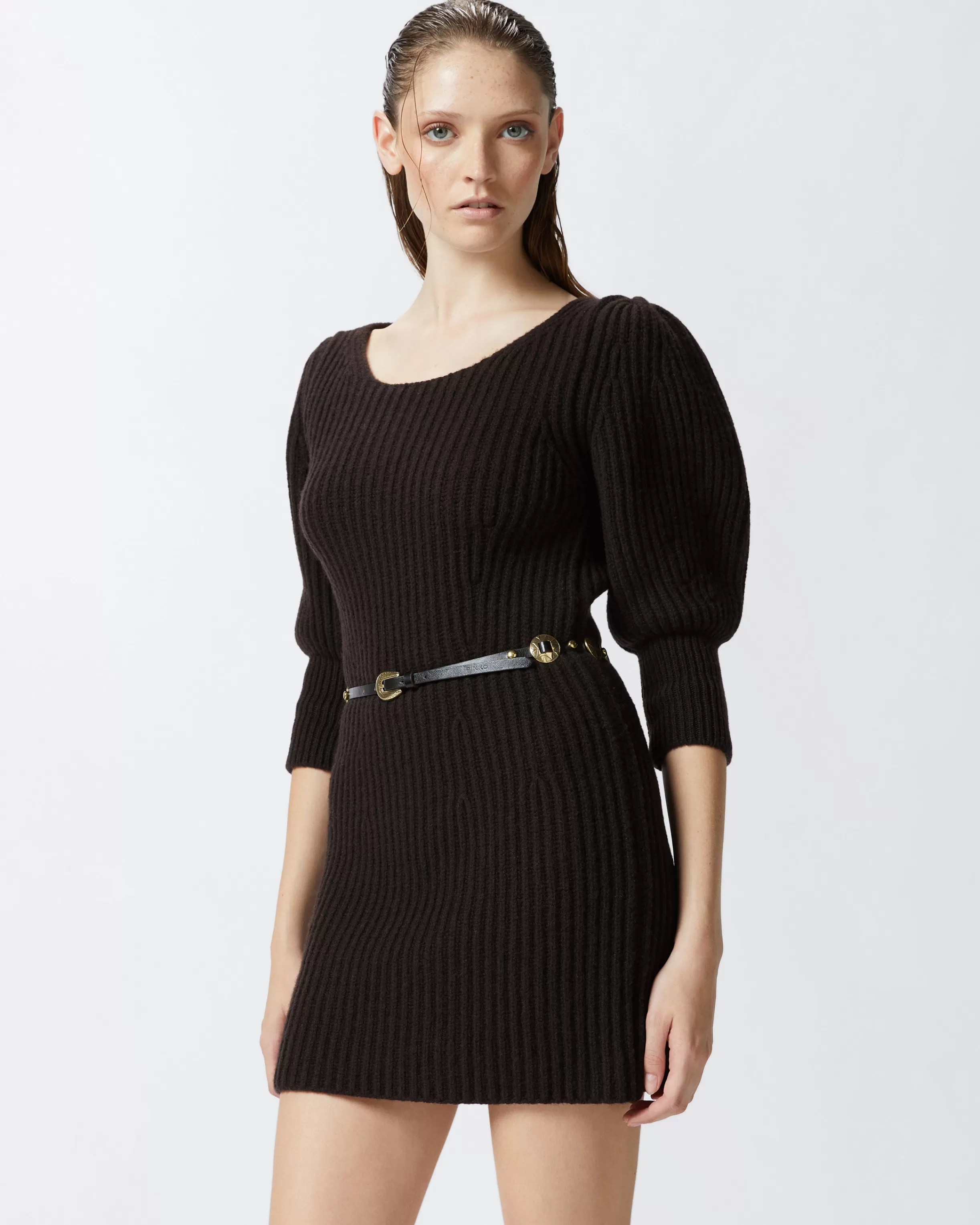 PINKO Ribbed knit wool and cashmere mini dress