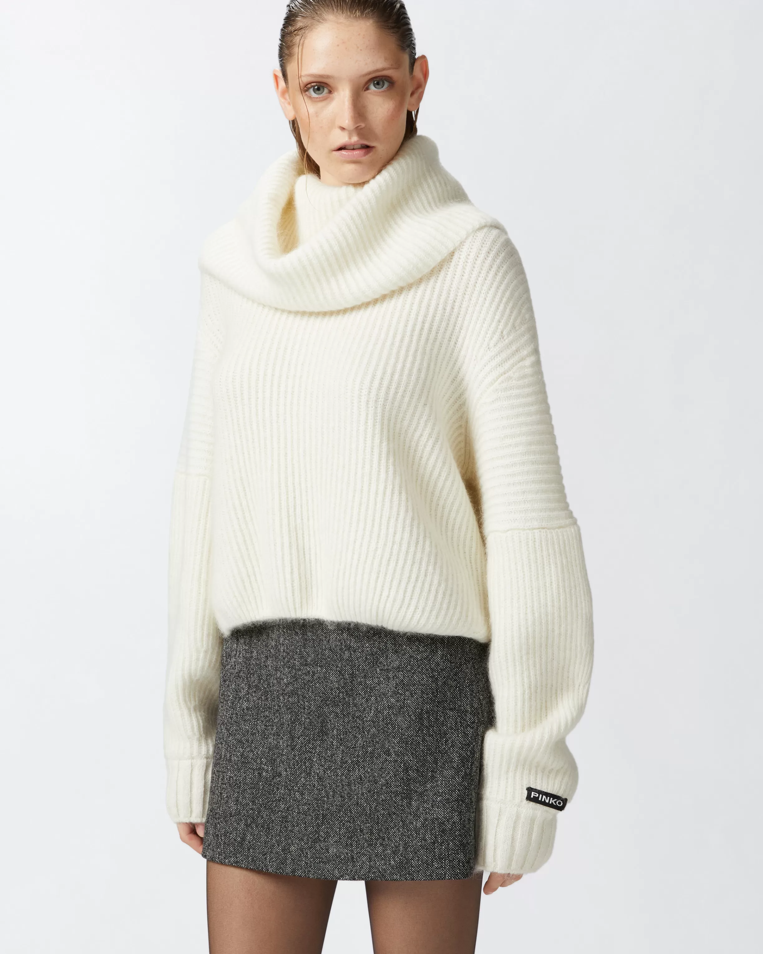 PINKO Ribbed pullover with large fold-over neck