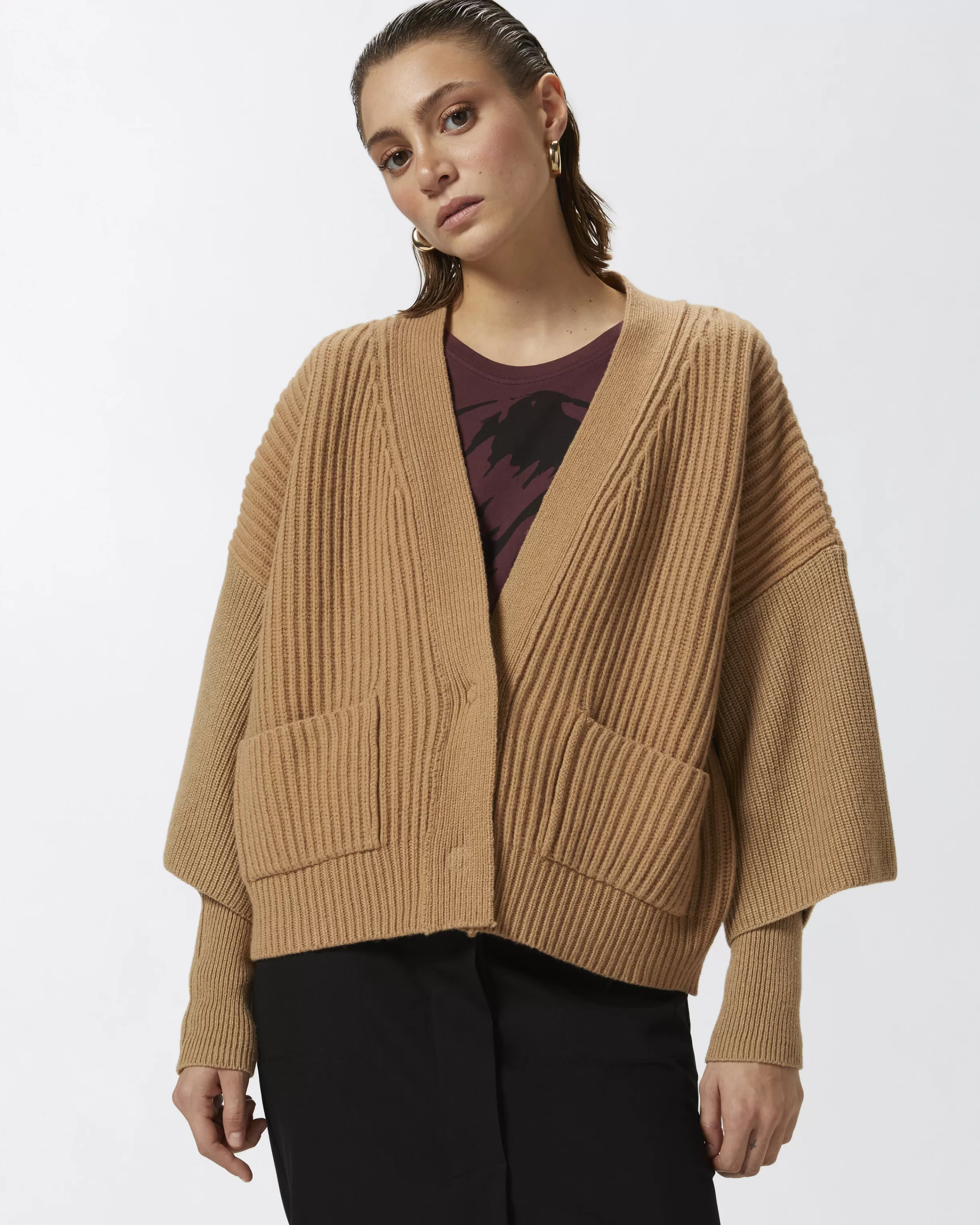 PINKO Ribbed wool and cashmere cardigan