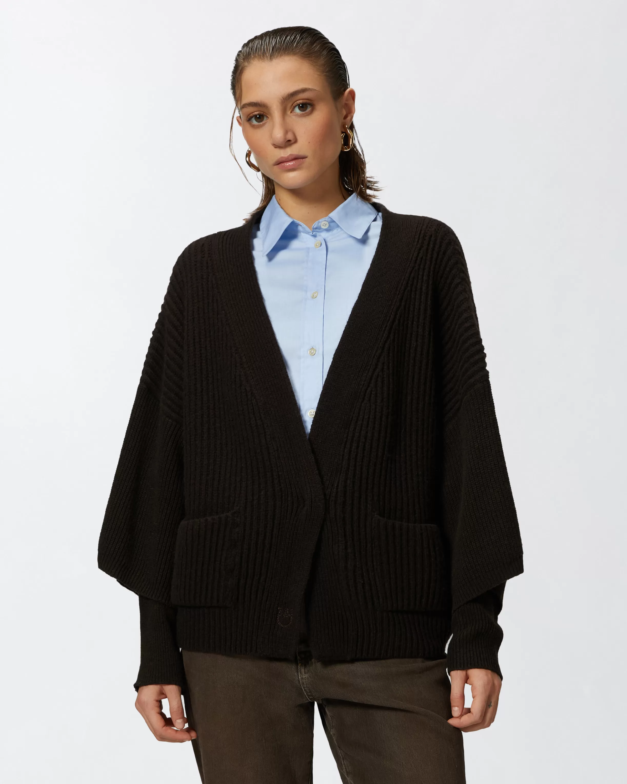 PINKO Ribbed wool and cashmere cardigan