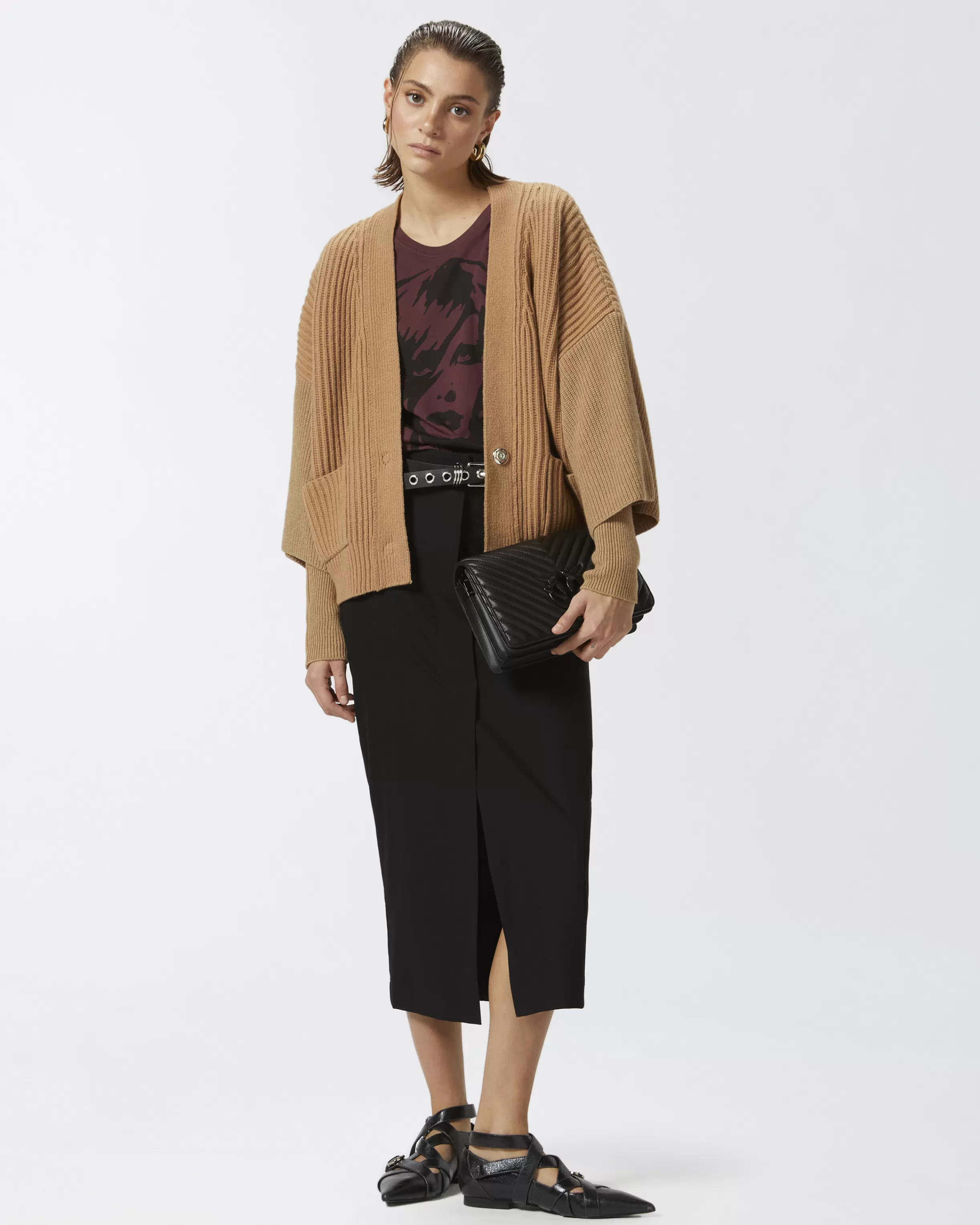 PINKO Ribbed wool and cashmere cardigan