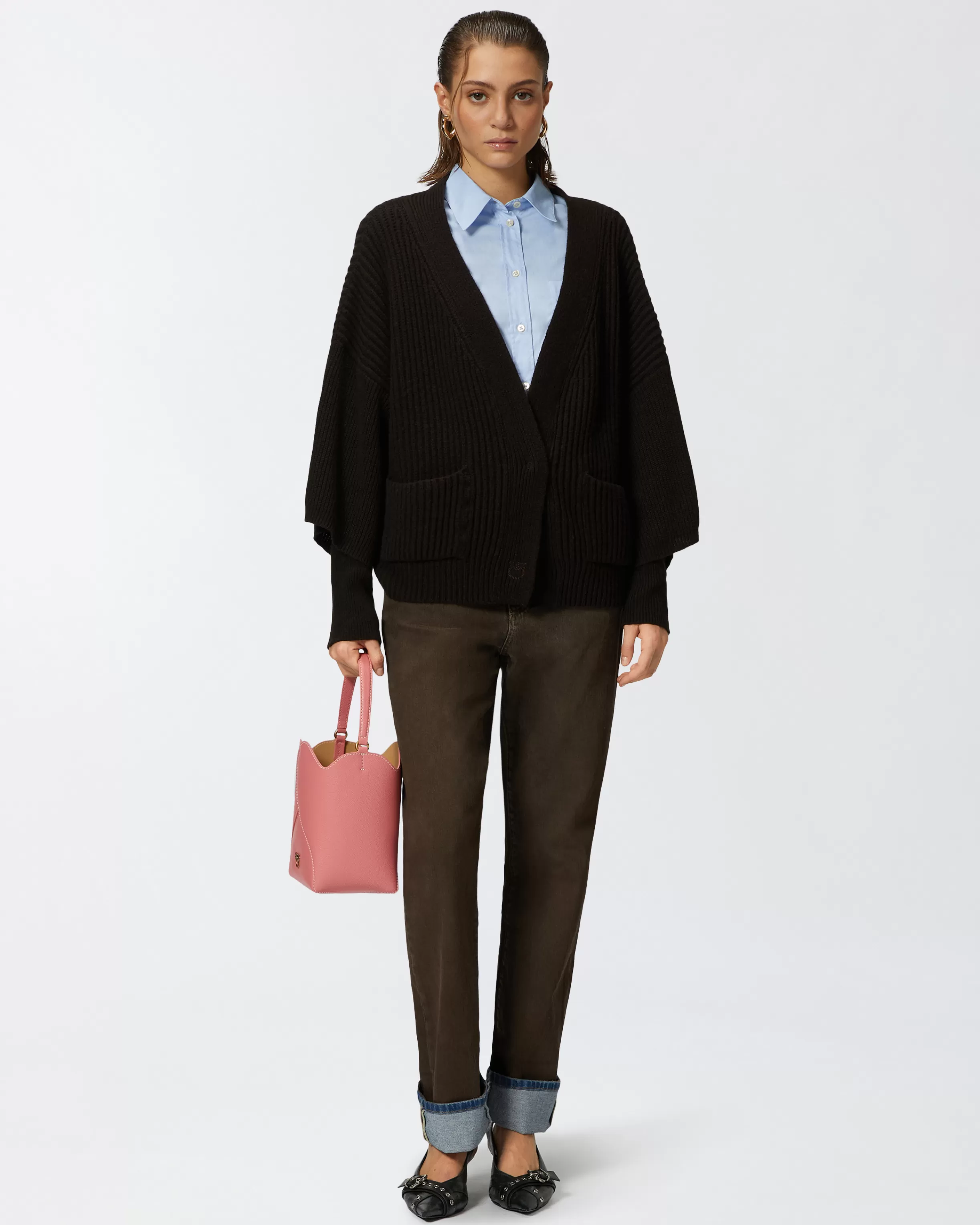 PINKO Ribbed wool and cashmere cardigan