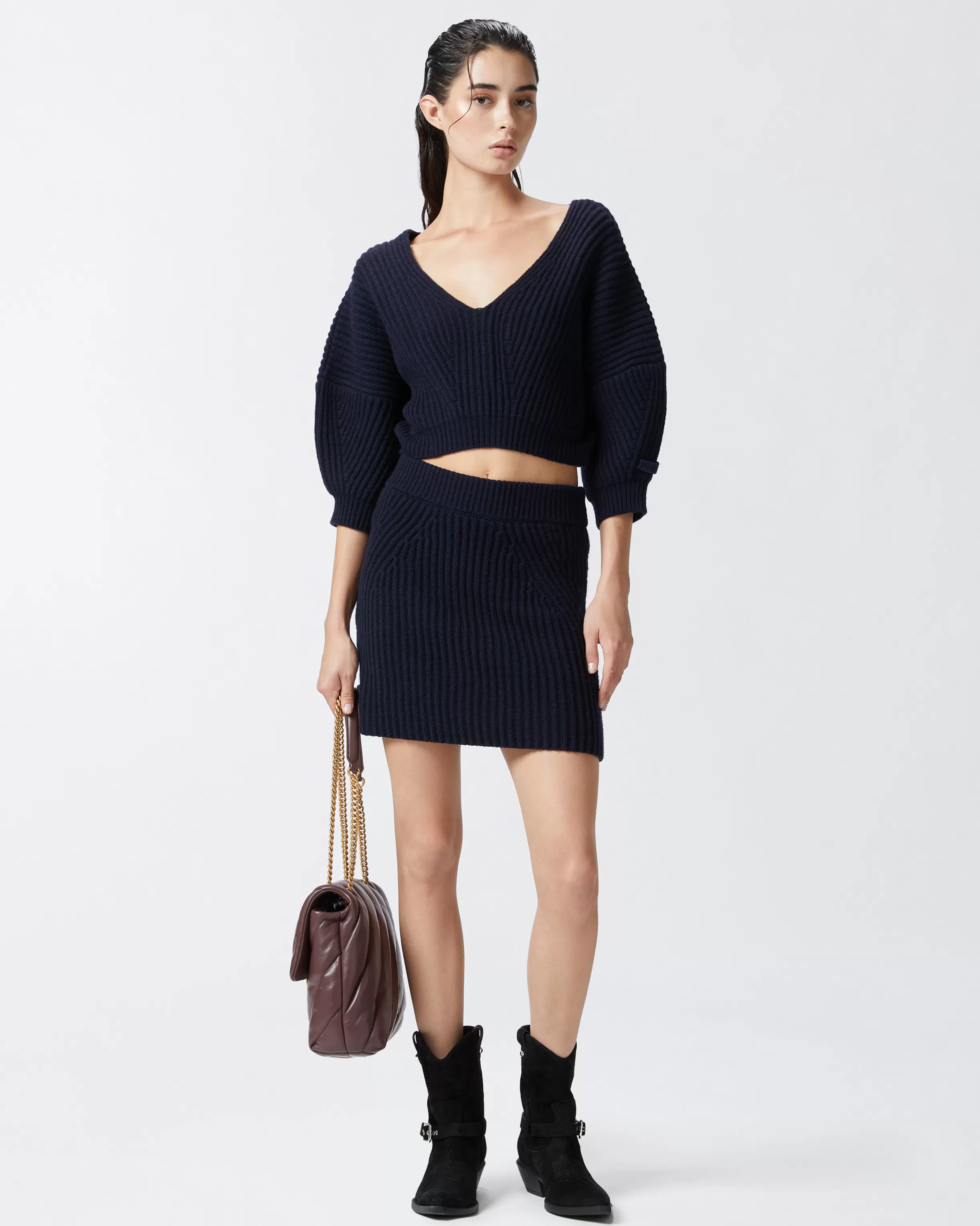 PINKO Ribbed wool and cashmere mini skirt