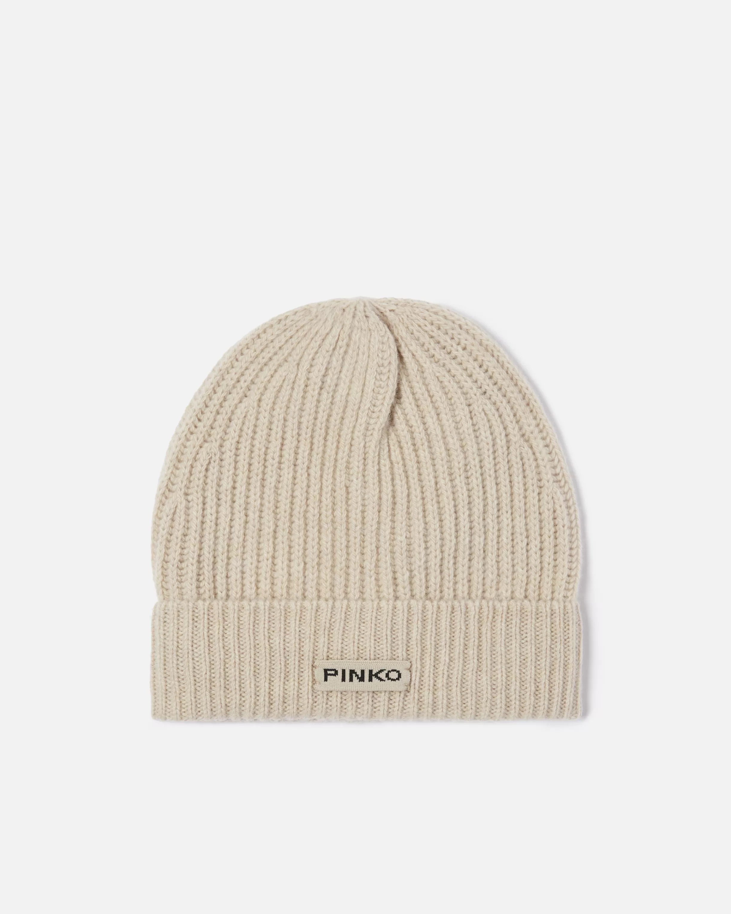 PINKO Ribbed wool hat with logo