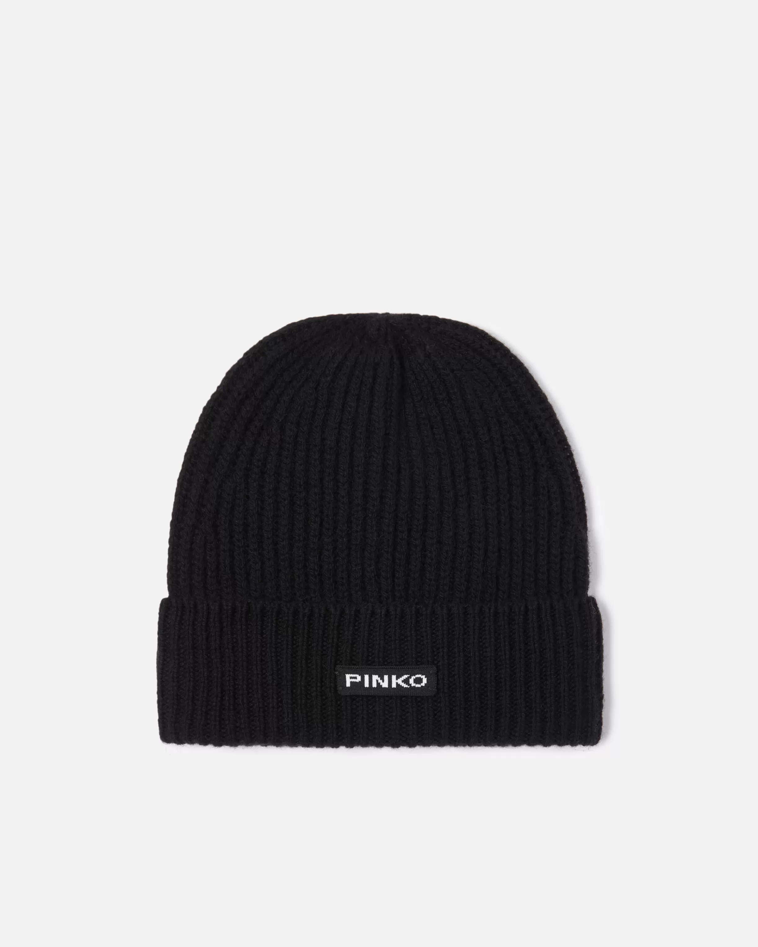 PINKO Ribbed wool hat with logo