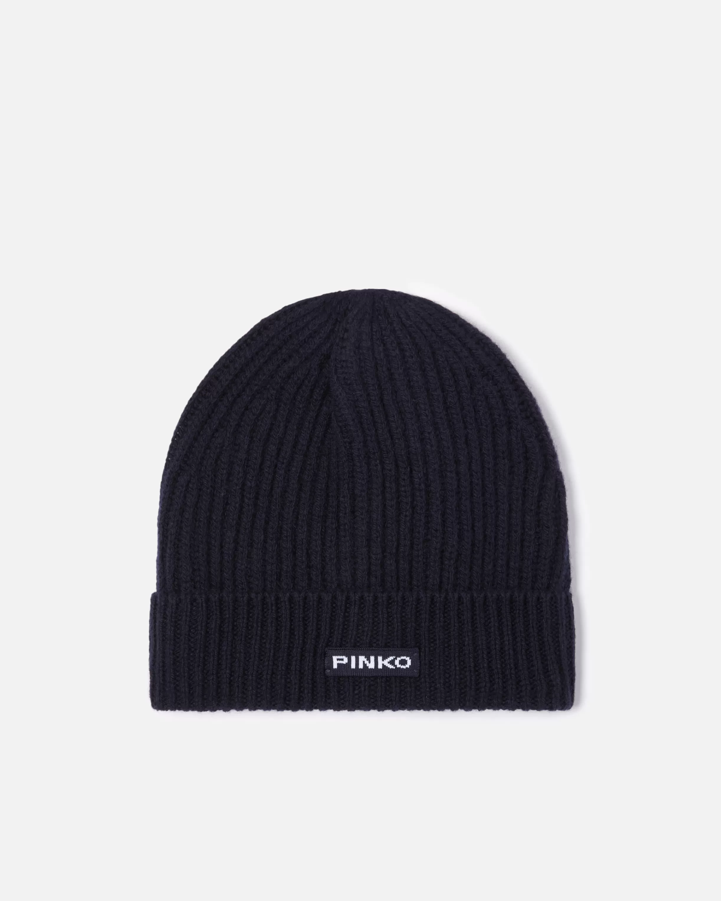 PINKO Ribbed wool hat with logo