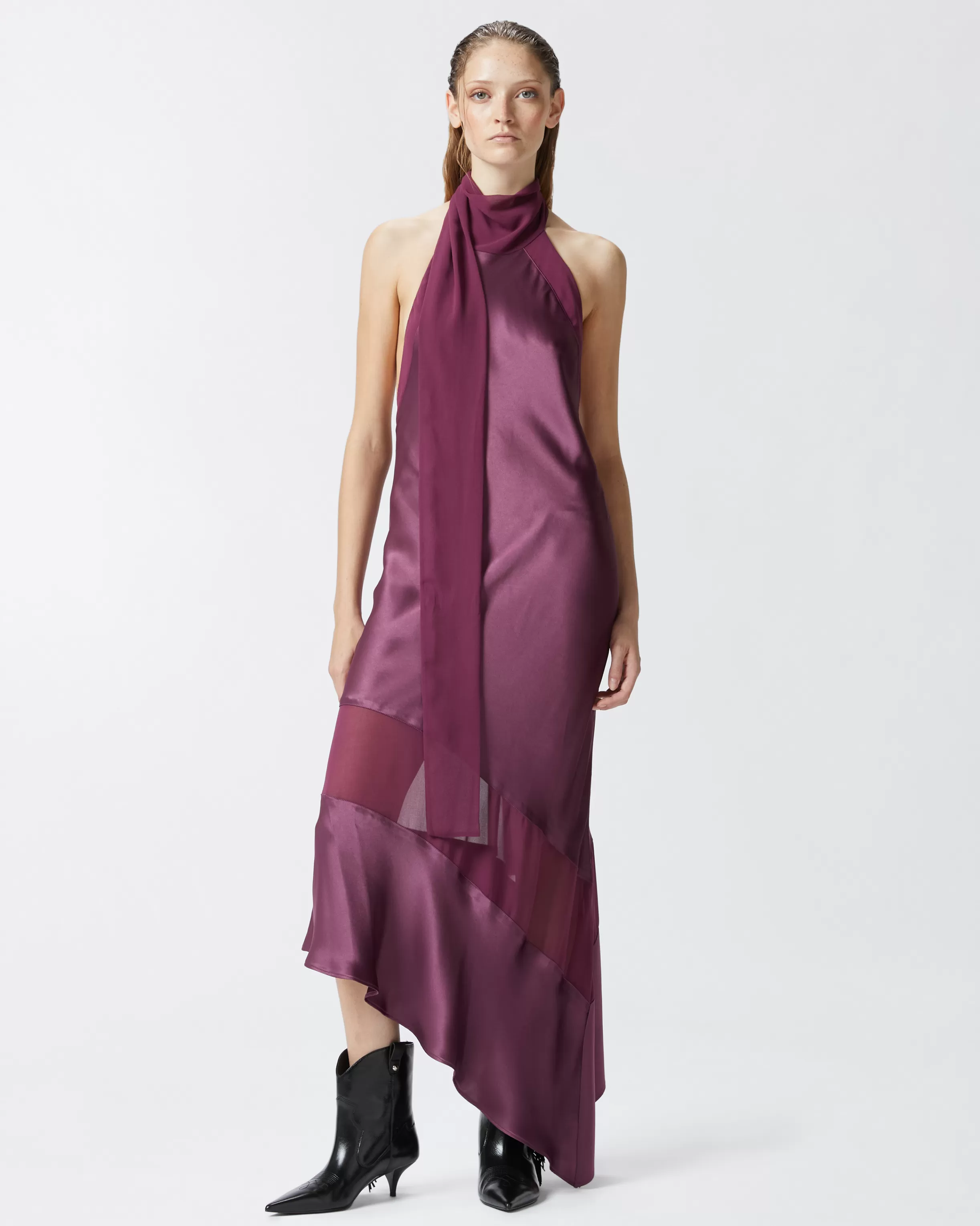 PINKO Satin and georgette open-back dress