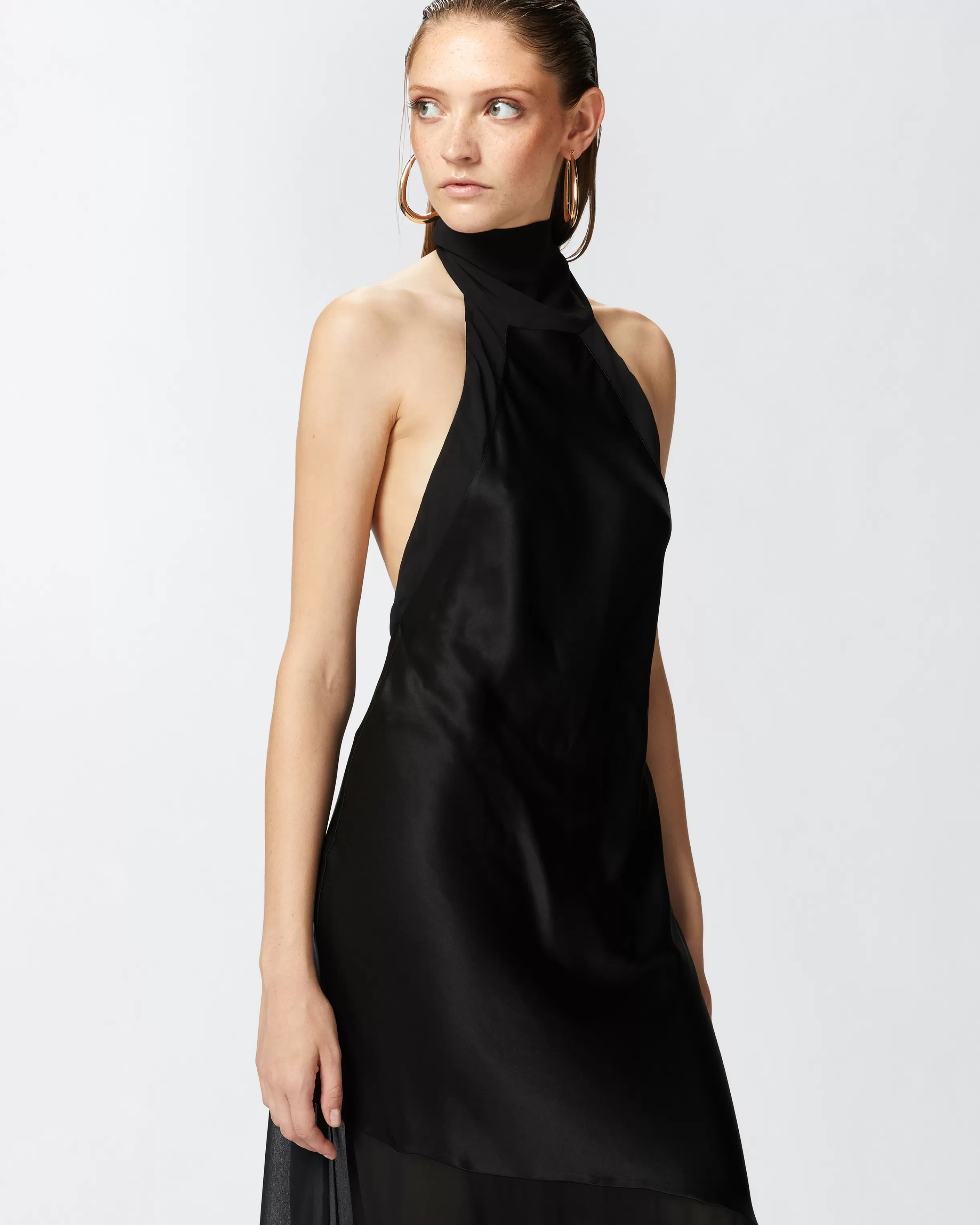 PINKO Satin and georgette open-back dress