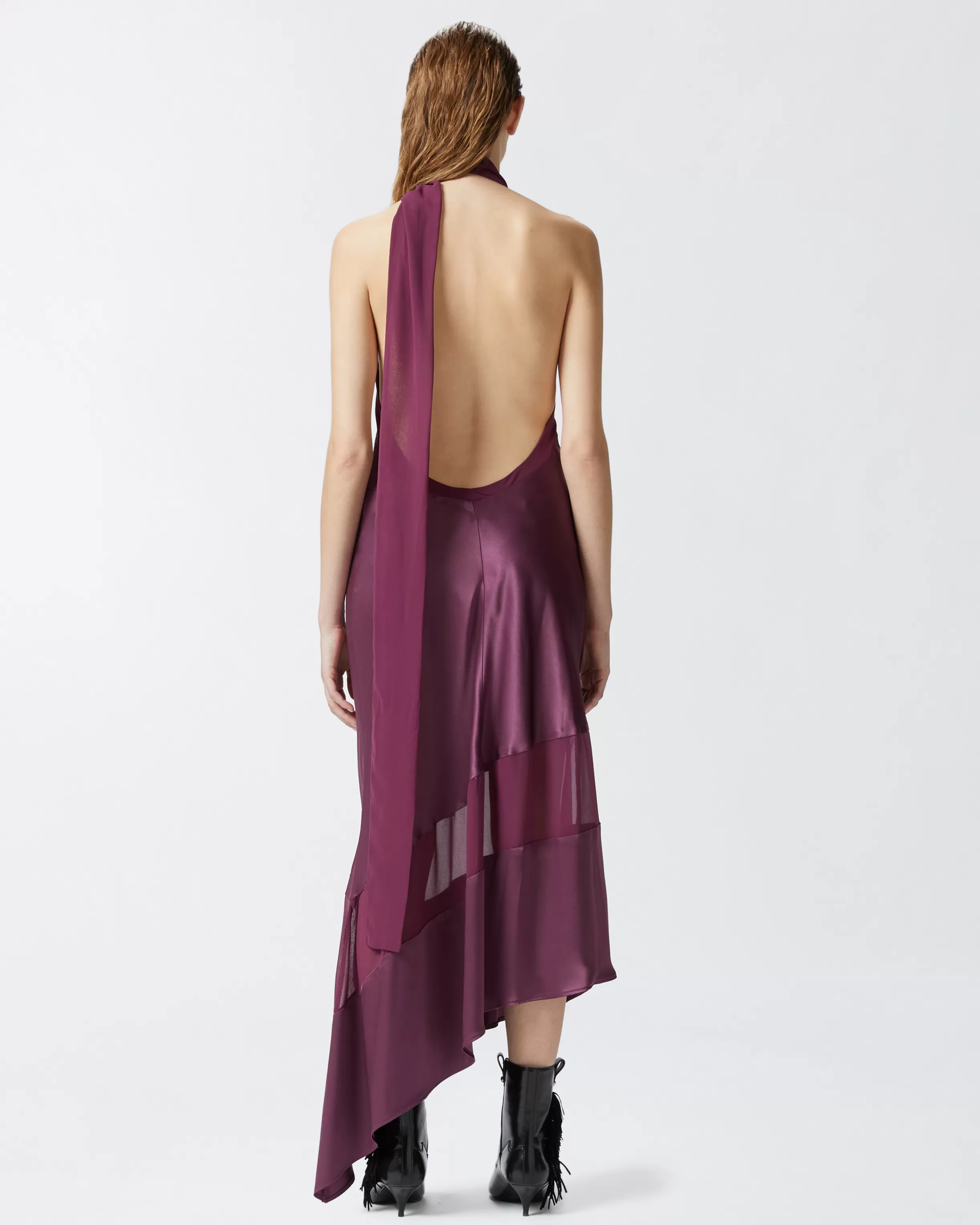 PINKO Satin and georgette open-back dress