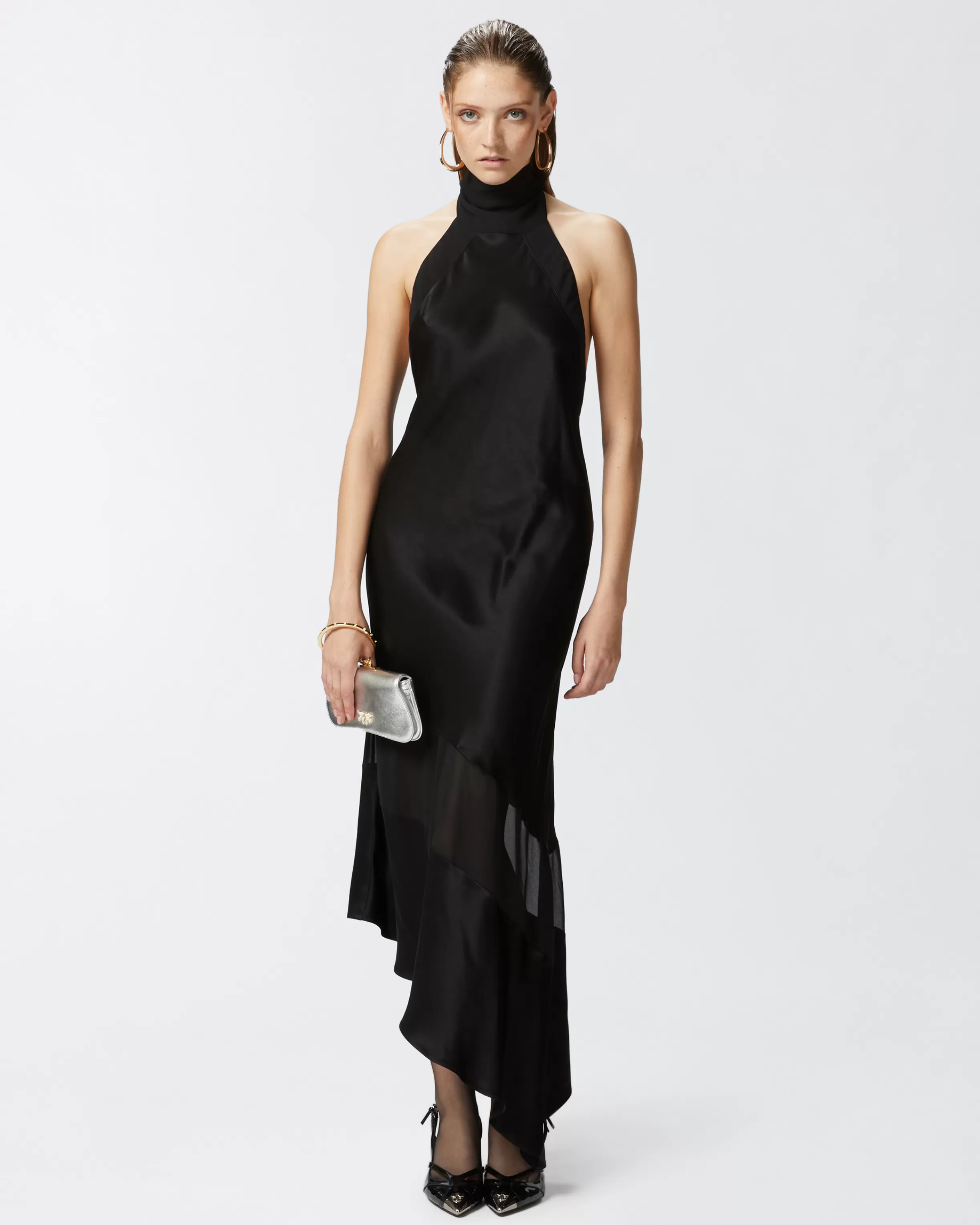 PINKO Satin and georgette open-back dress