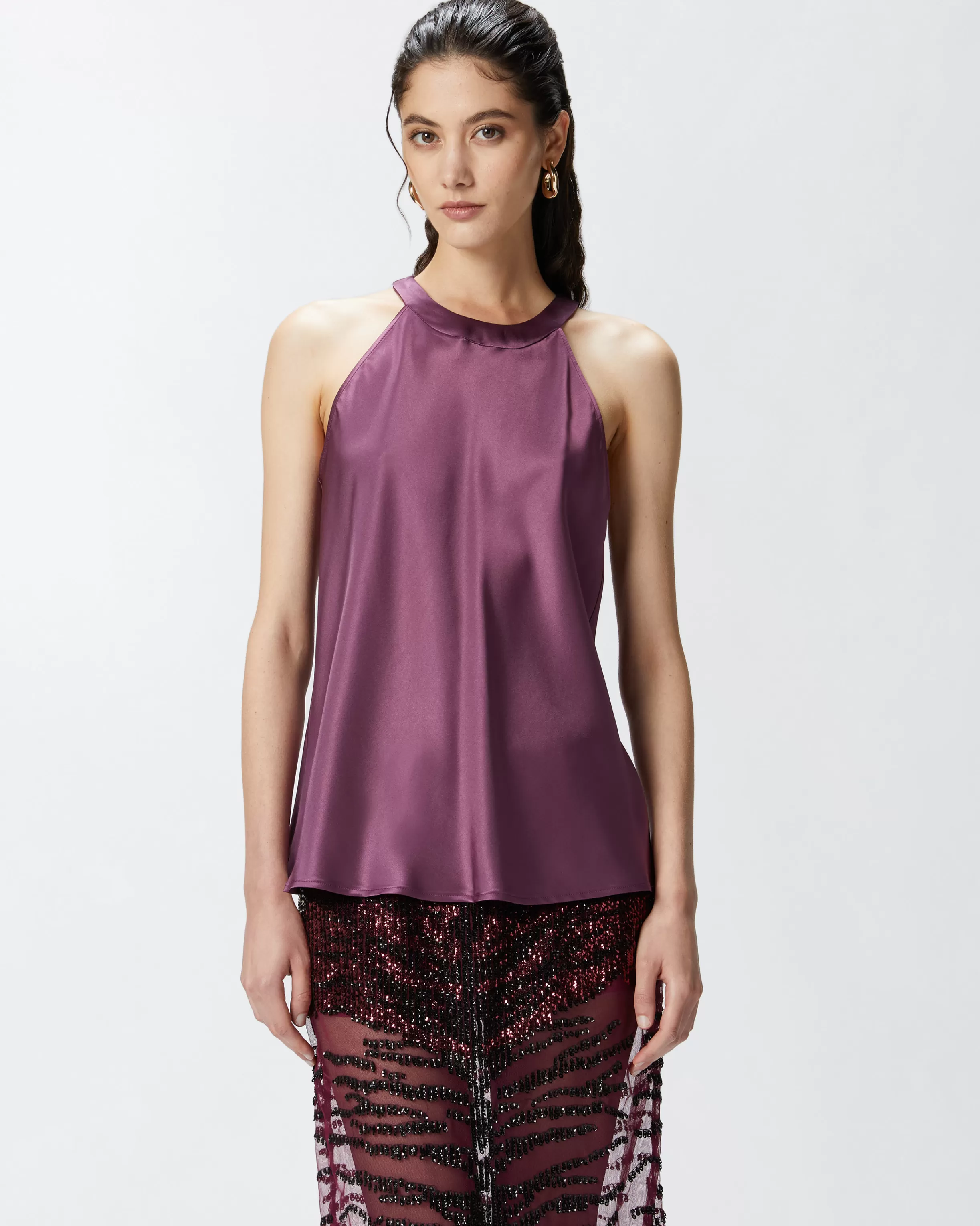 PINKO Satin and georgette top with bow