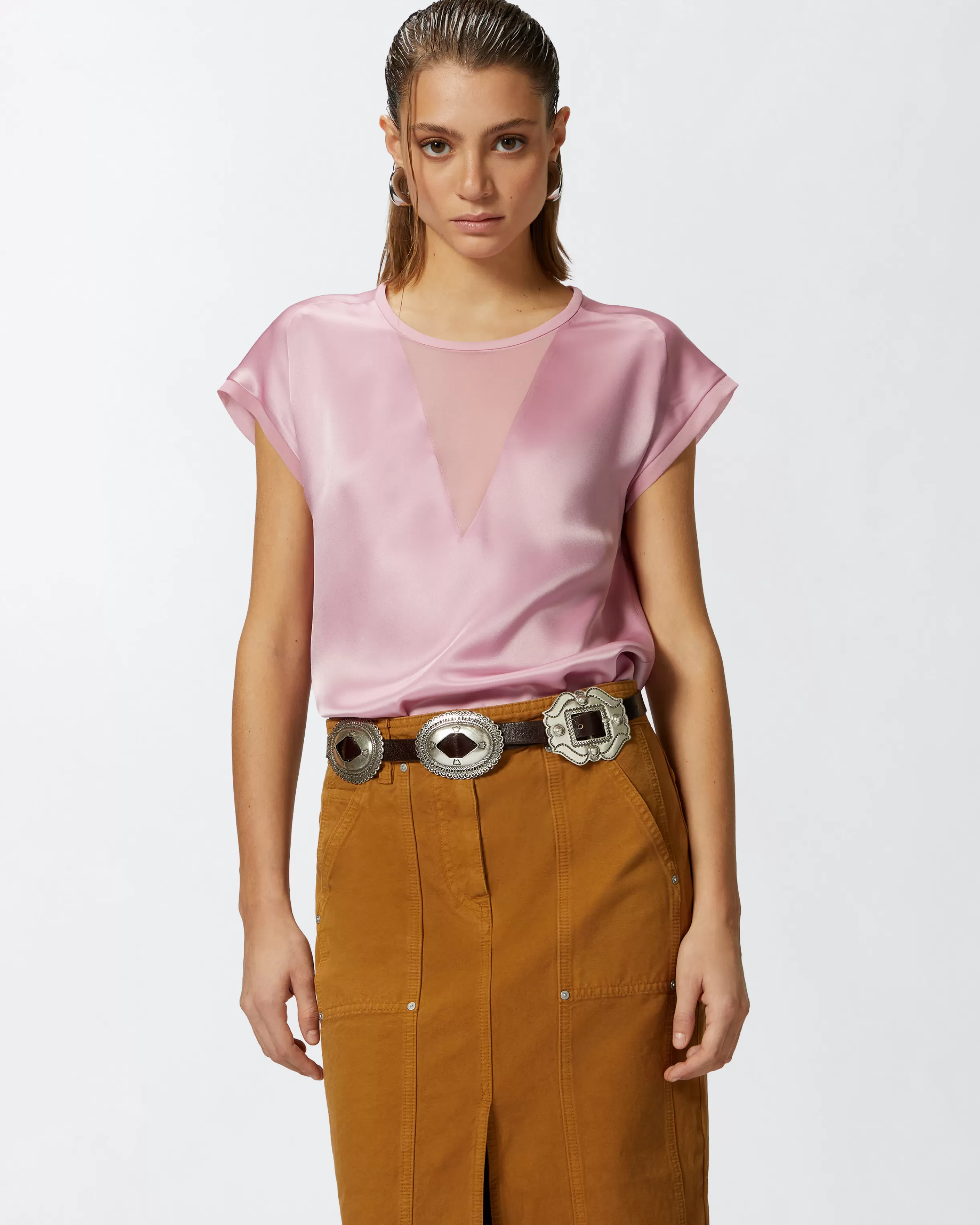 PINKO Satin and georgette T-shirt blouse