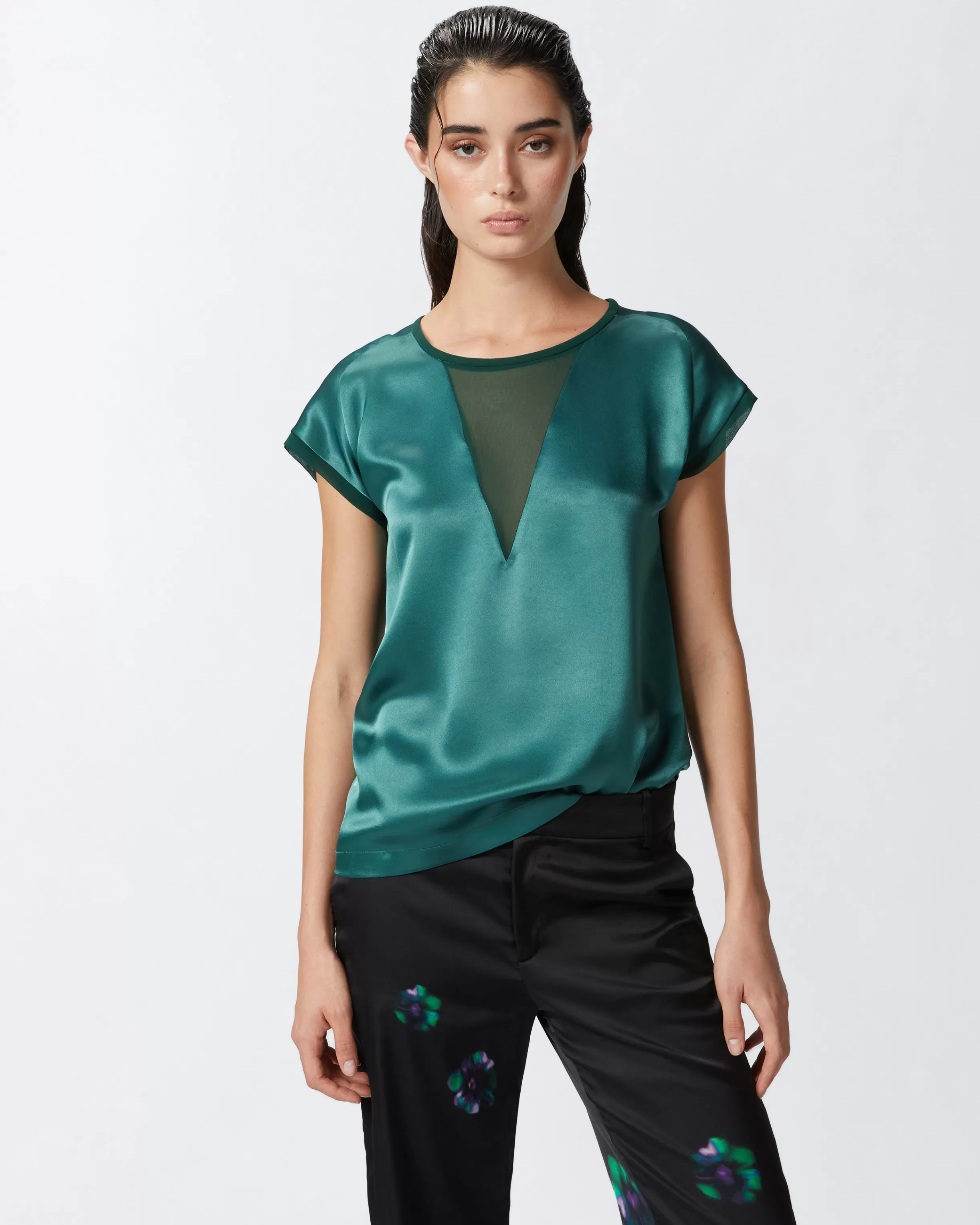 PINKO Satin and georgette T-shirt blouse