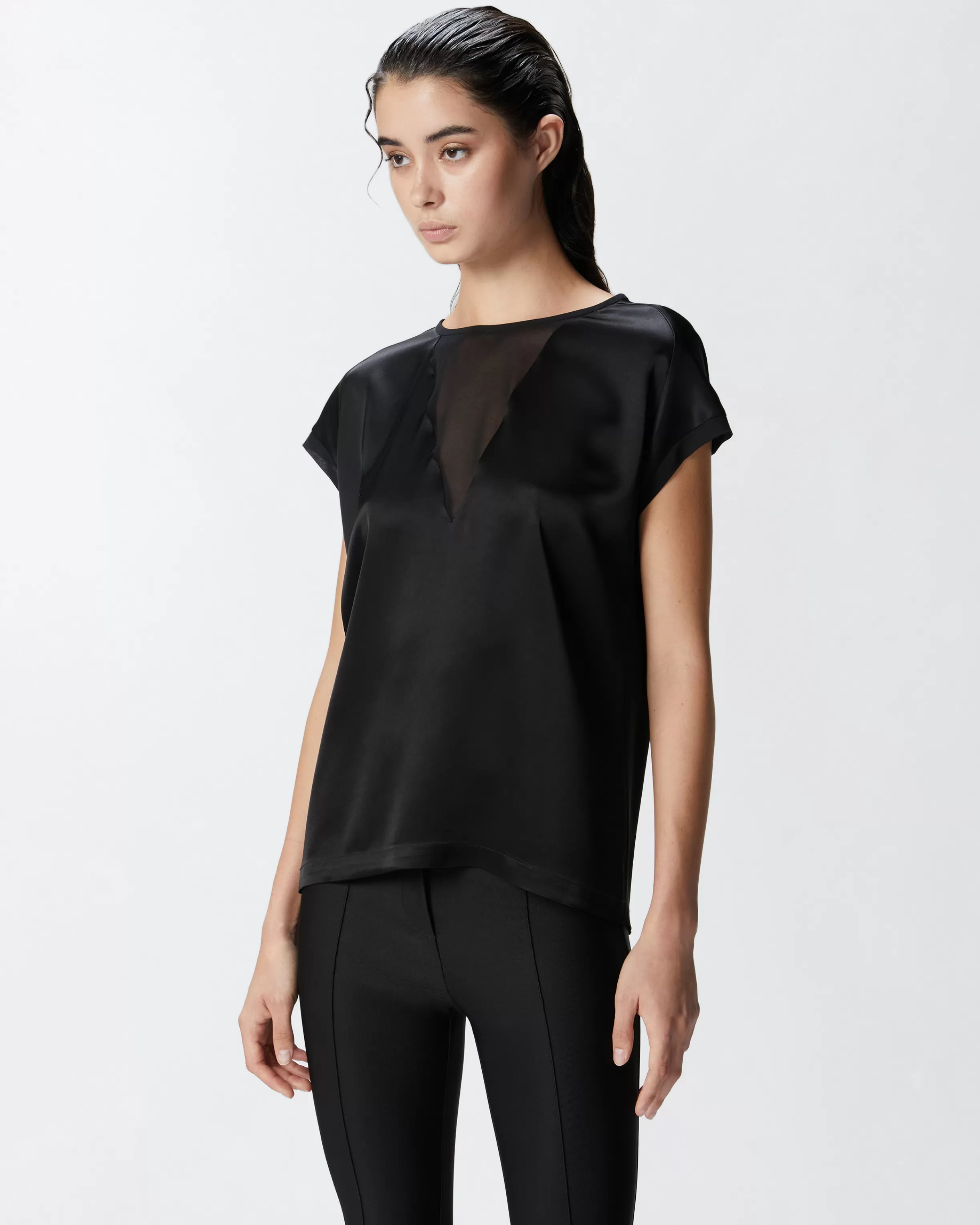 PINKO Satin and georgette T-shirt blouse