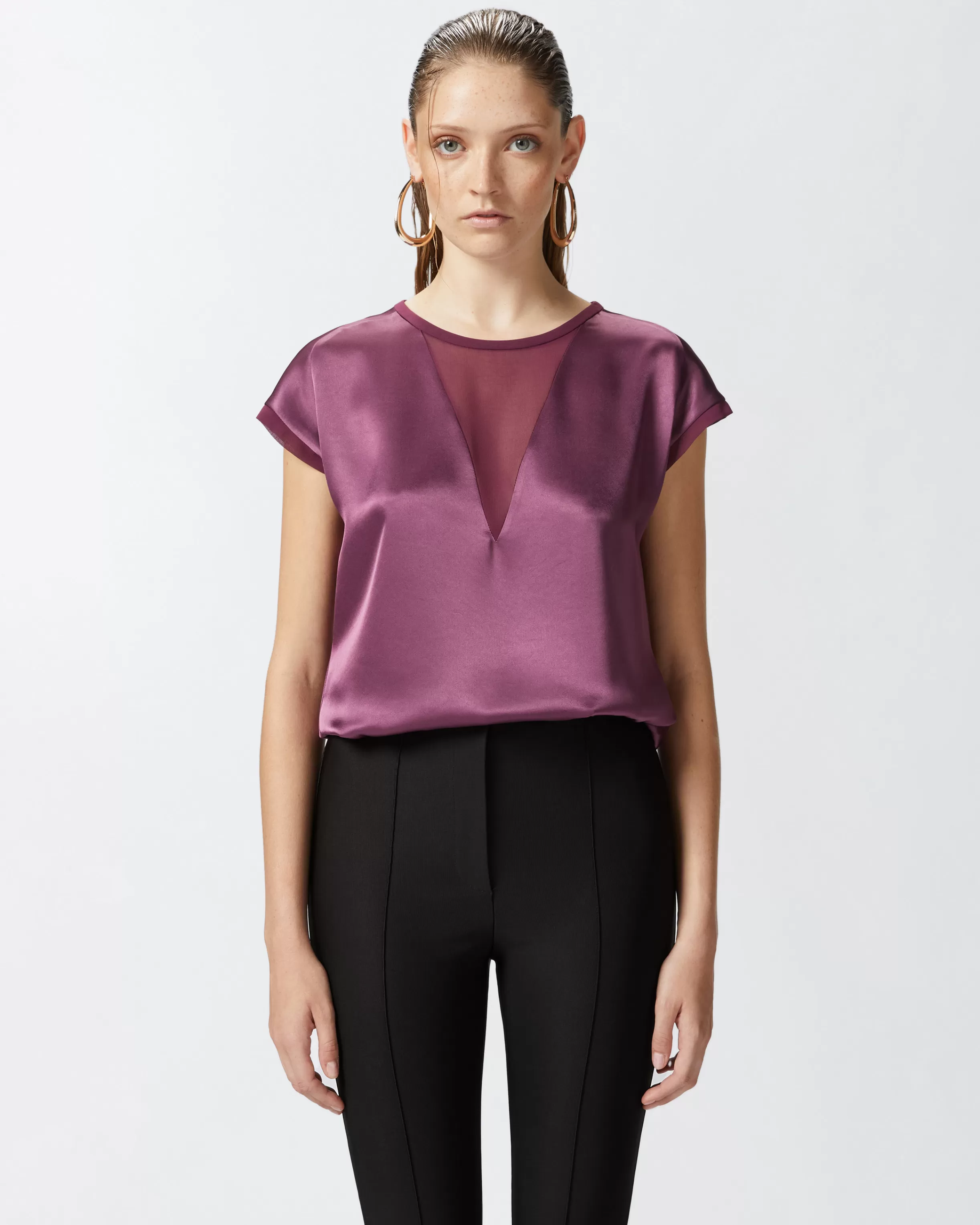 PINKO Satin and georgette T-shirt blouse